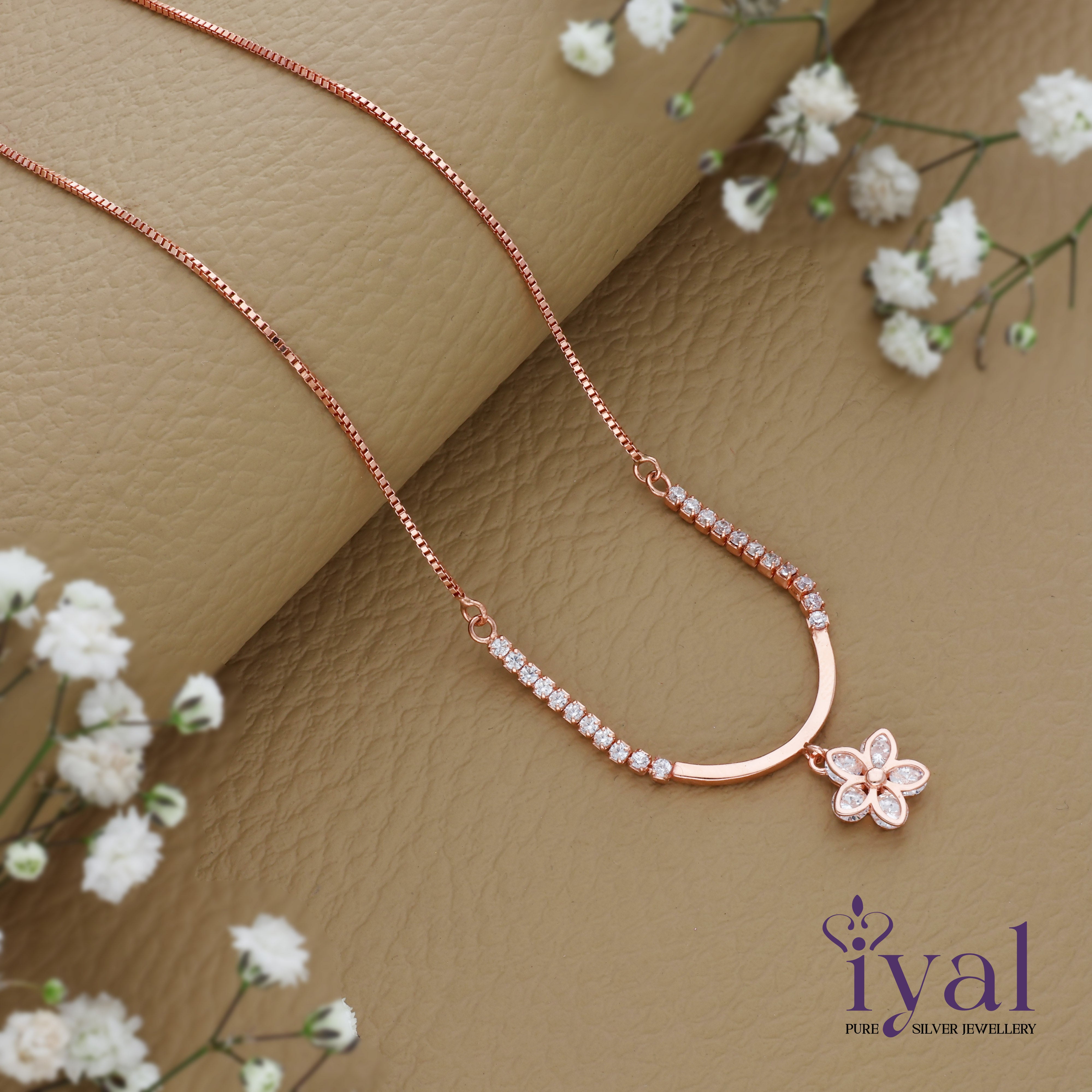 Classic Flower Rose Gold Polish 925 Silver Charm Necklace – Iyal