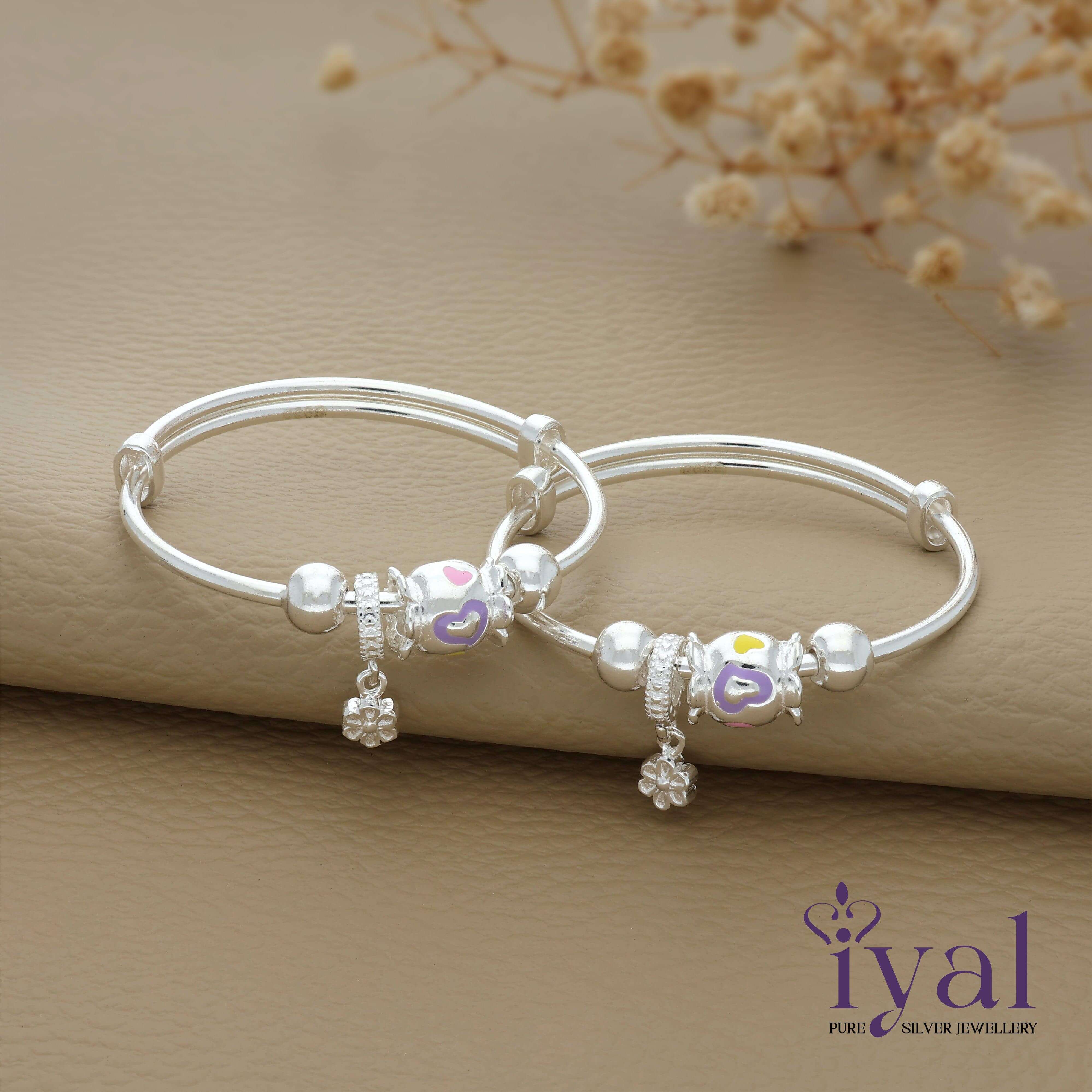 Adjustable Silver Bangle for Babies with Plain Charm – Iyal Silver