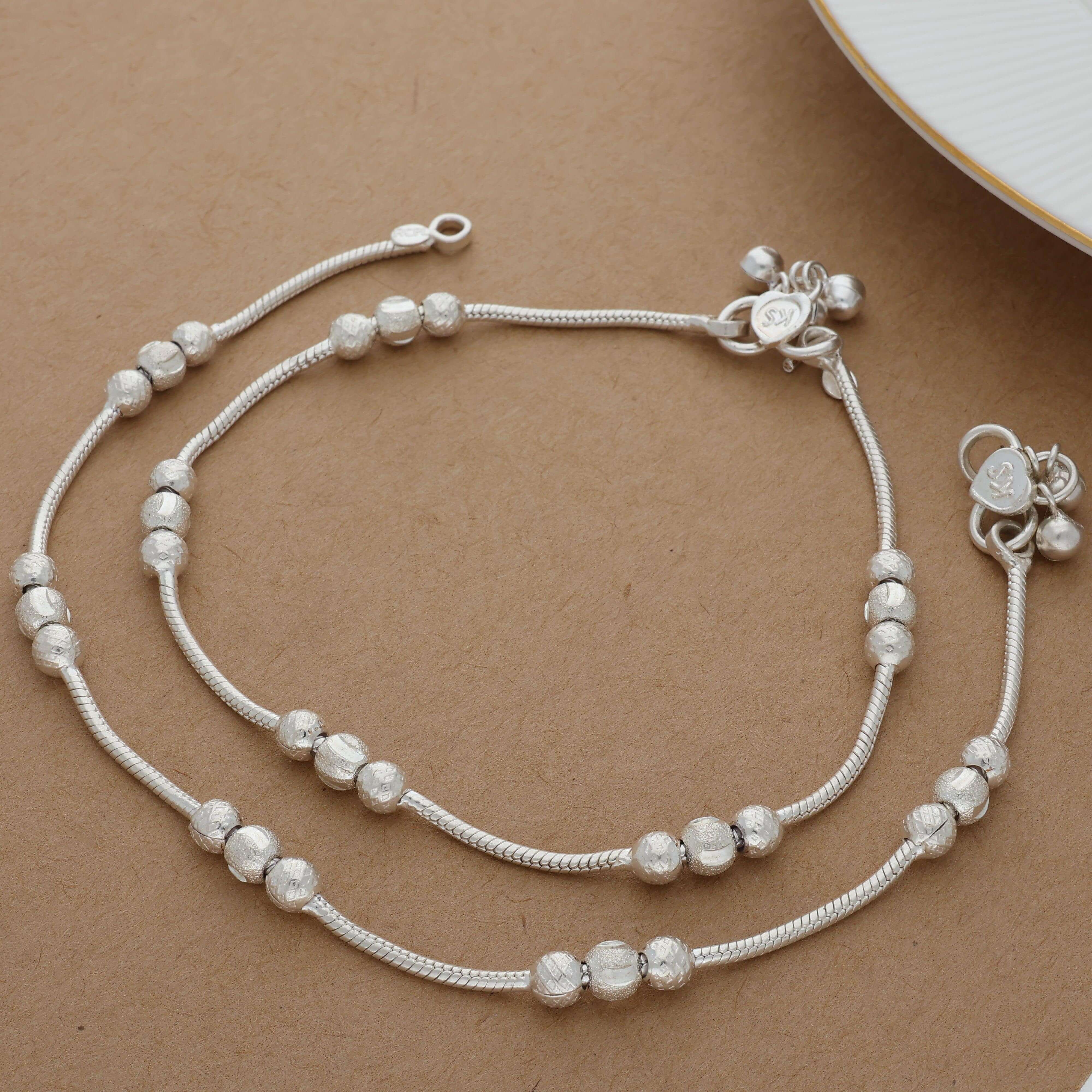 Dainty Balls Silver Anklet – Iyal Silver - Main Image