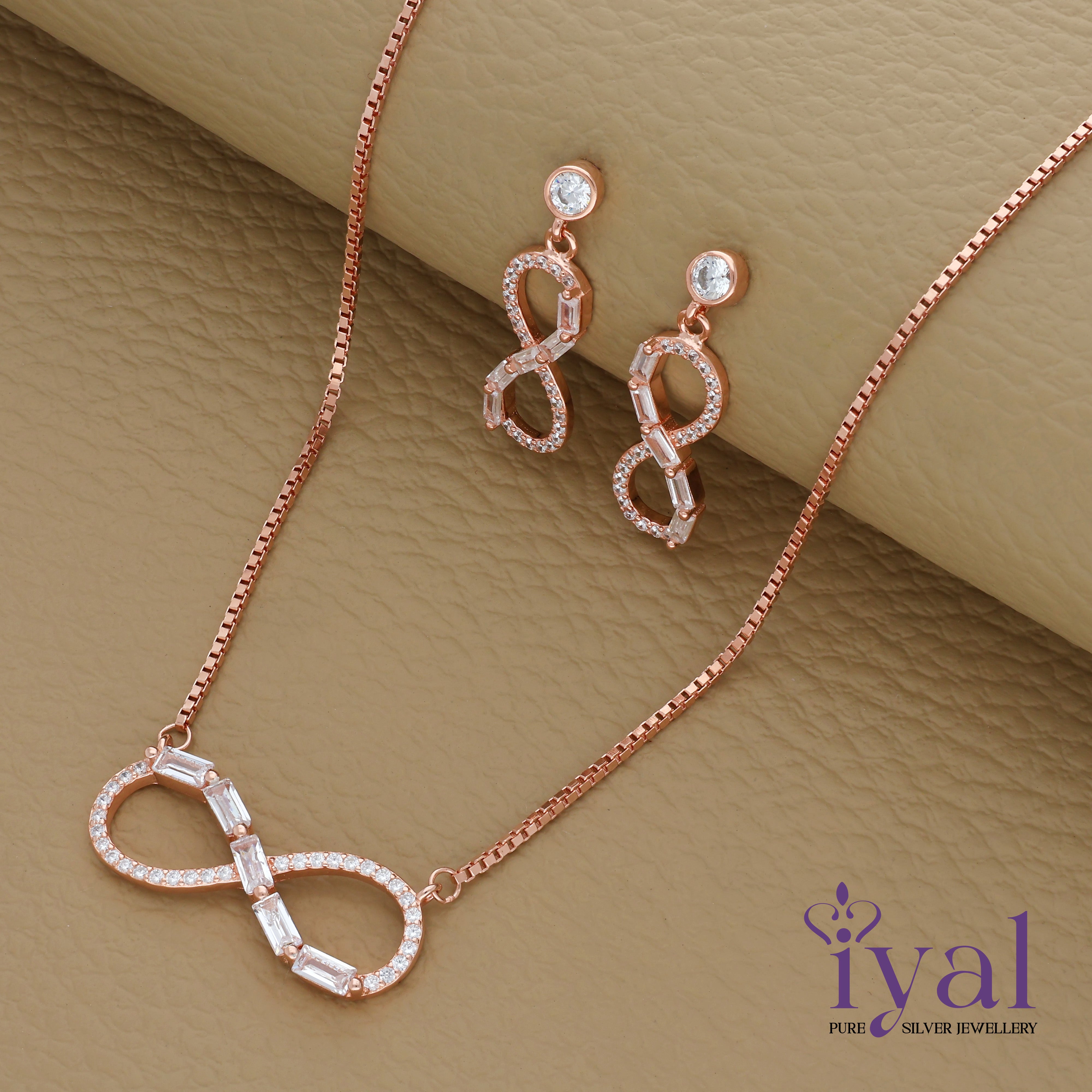 Infinity Rose Gold Silver Pendent Set - Main Image