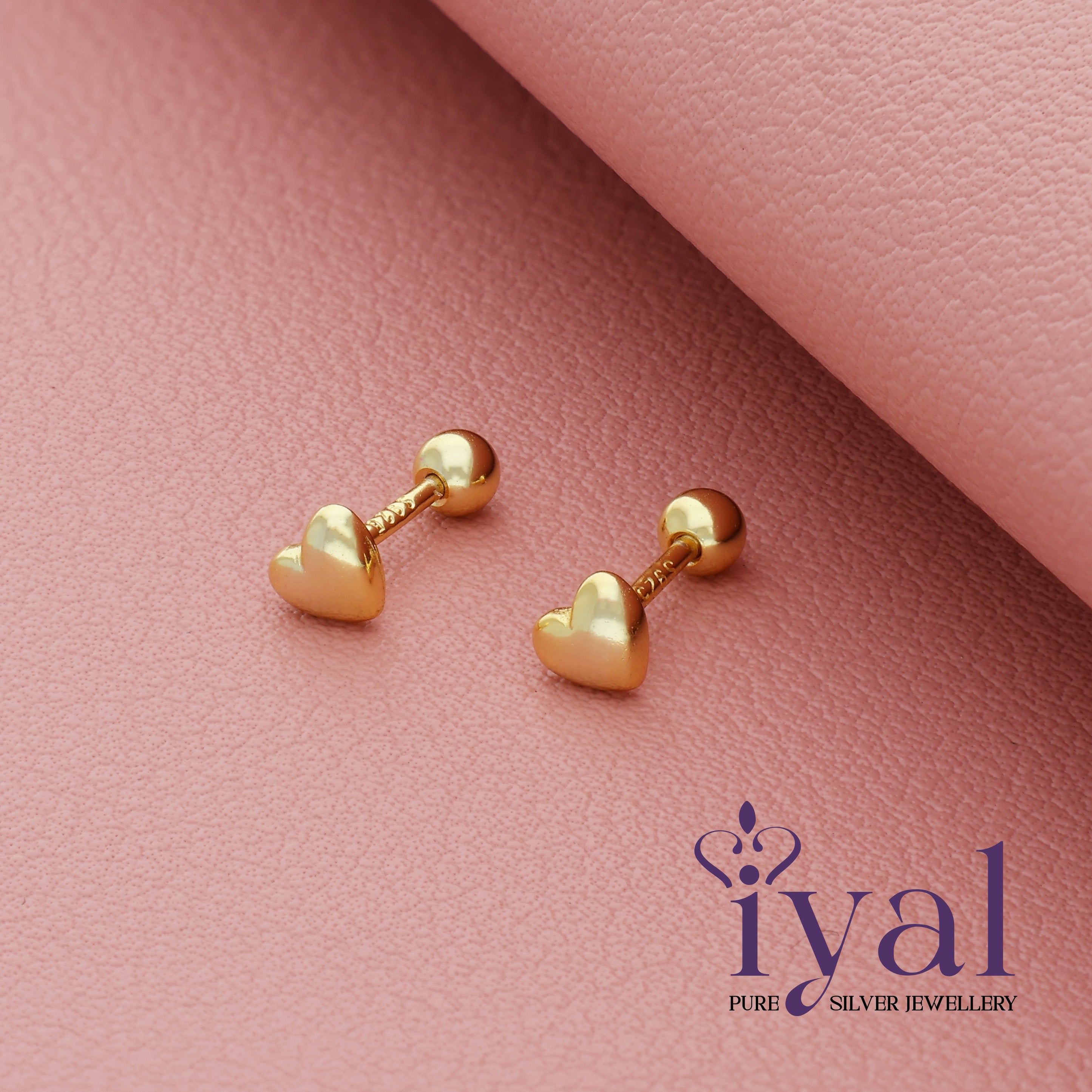 Cute Heart 14K Gold Polish Silver Stud for Kids(2+ Yrs)