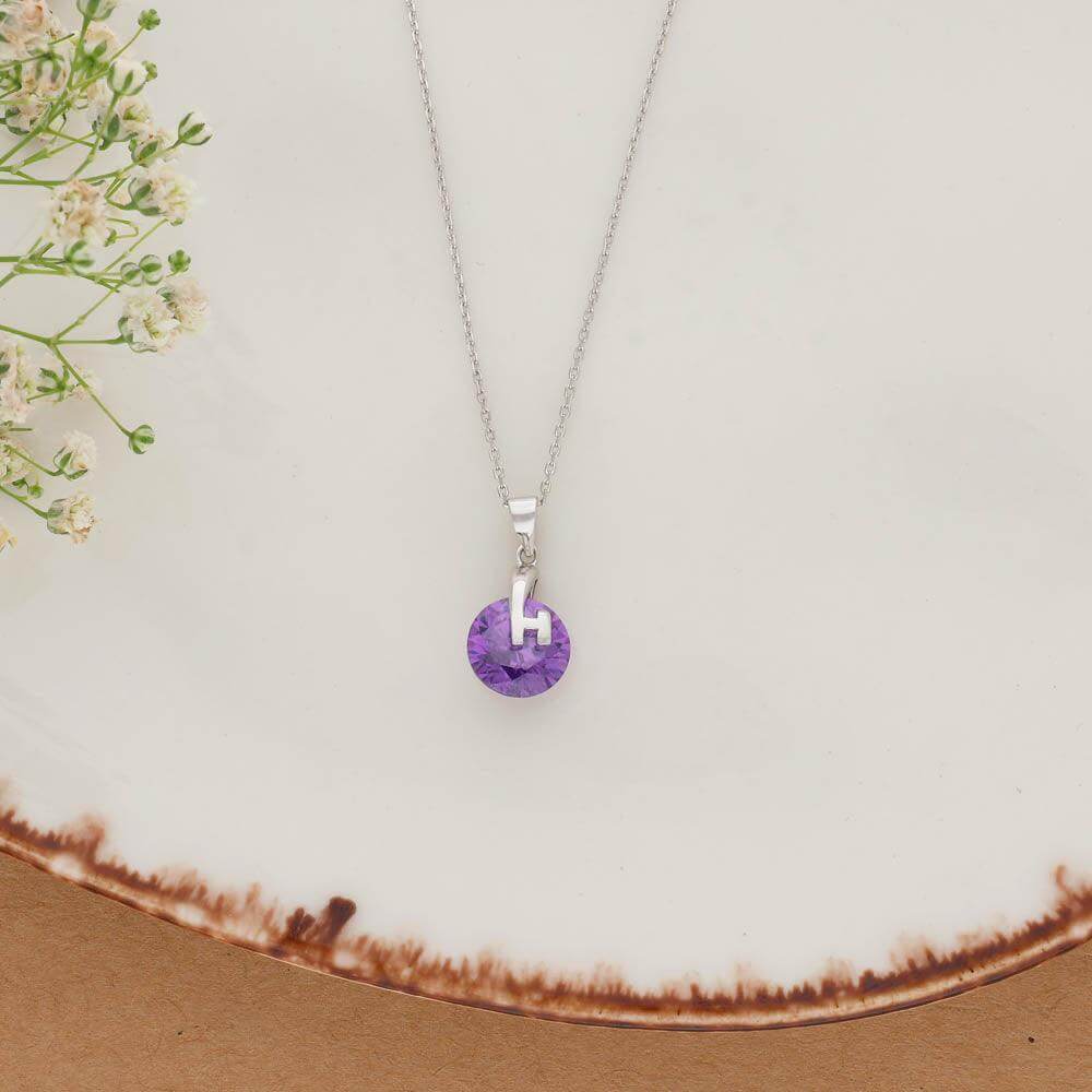 Purple Pendant Minimal Silver Necklace For Women Teen