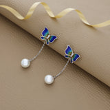 Vibrant Blue Butterfly 925 Silver Drop Earring