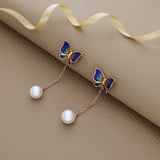 Elegant Blue Butterfly Rose Gold 925 Silver Drop Earring