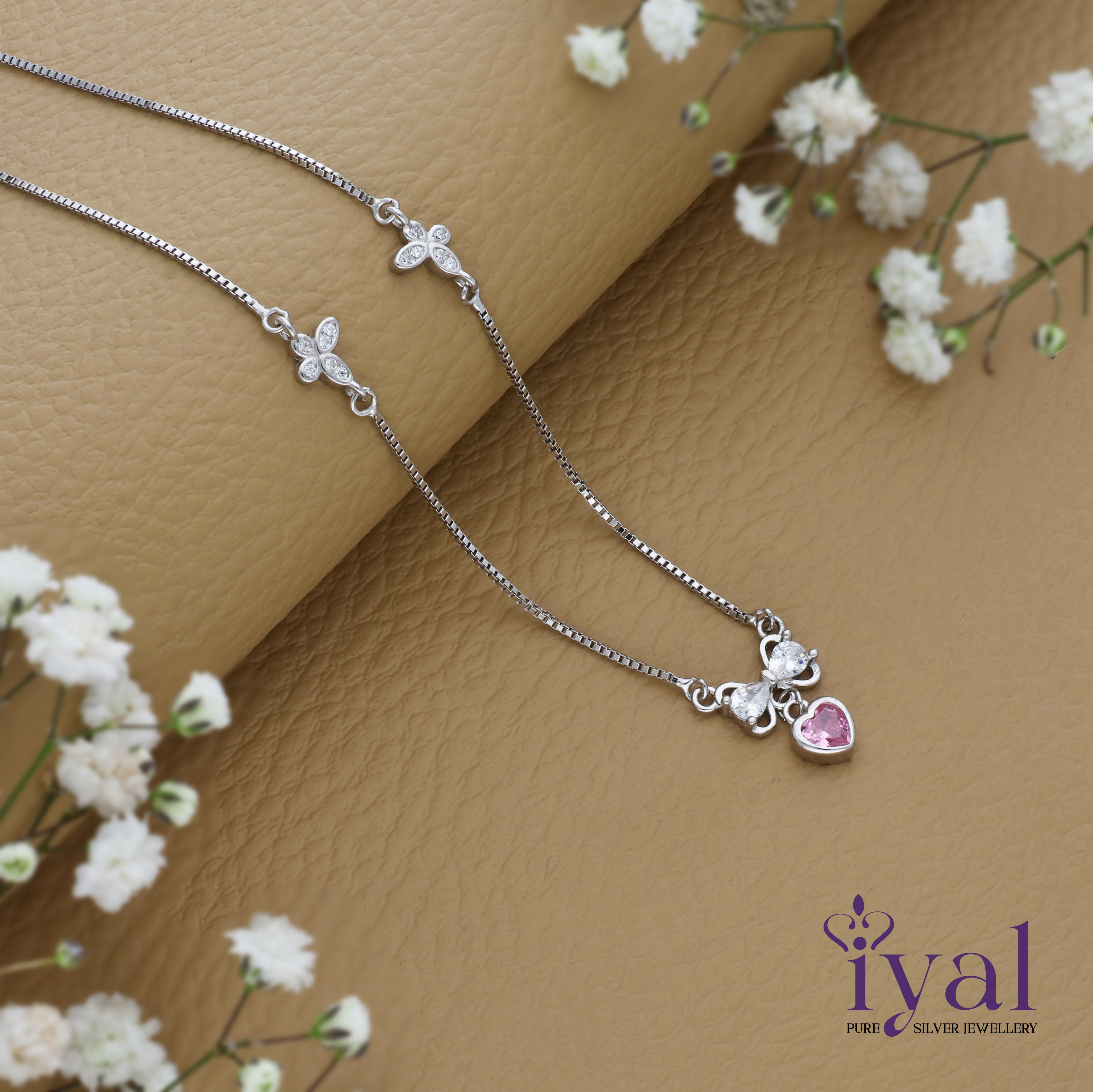 Pink Heart Drop 925 Silver Charm Necklace - Main Image