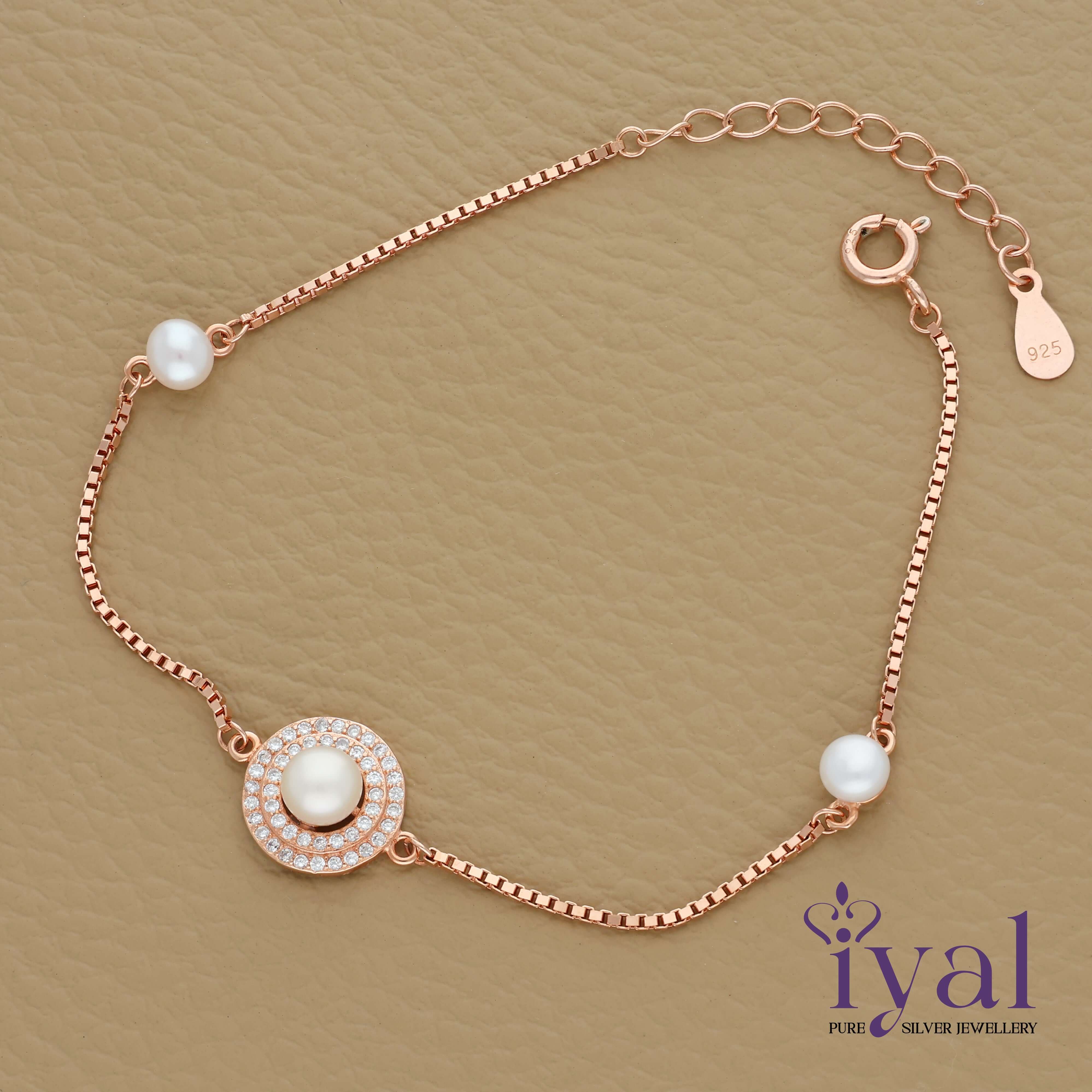 Cute Pearl Rose Gold Polish Silver Bracelet – Iyal Silver