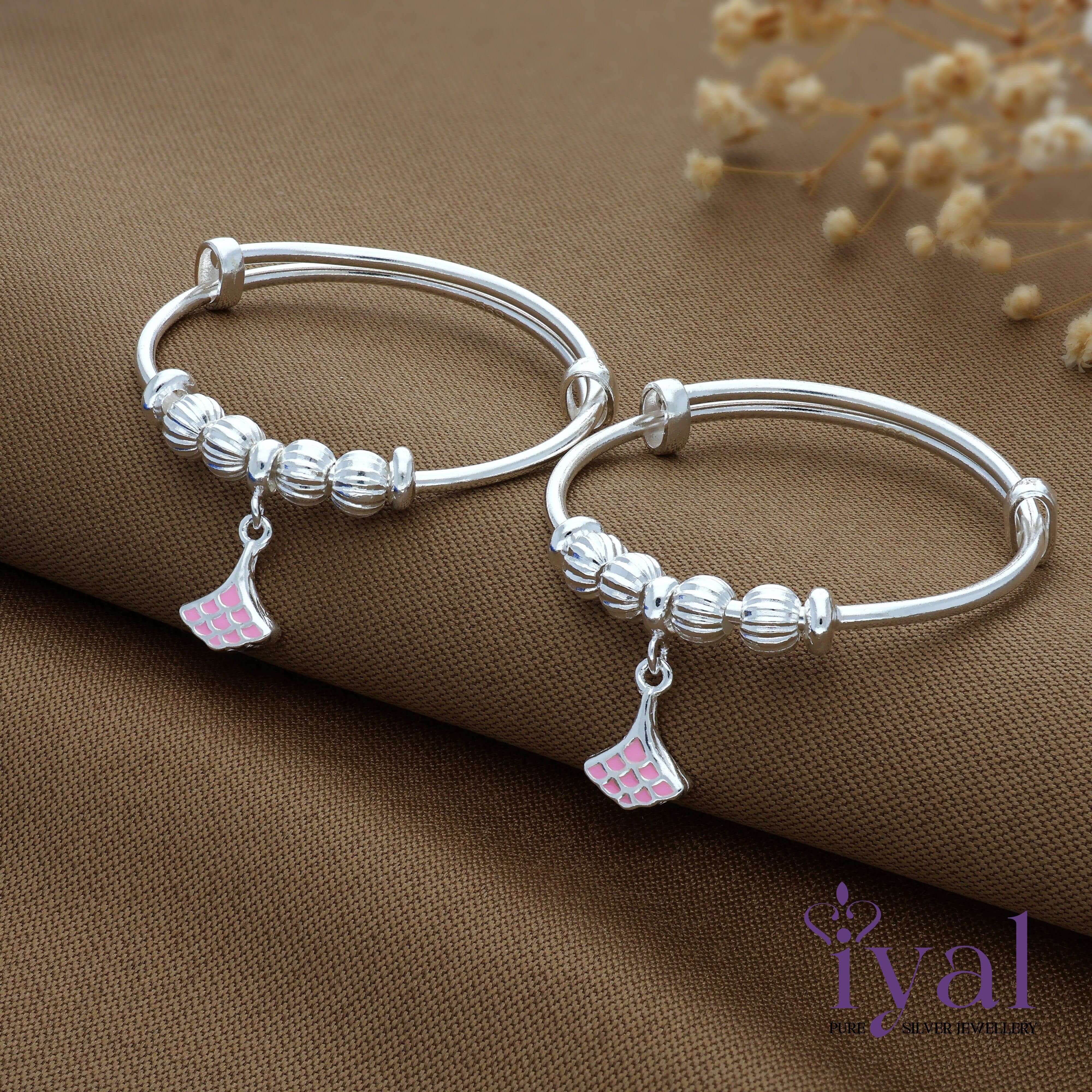 Baby Bangles Chandi Kada For Baby Pink Charm Silver Kada For Kids