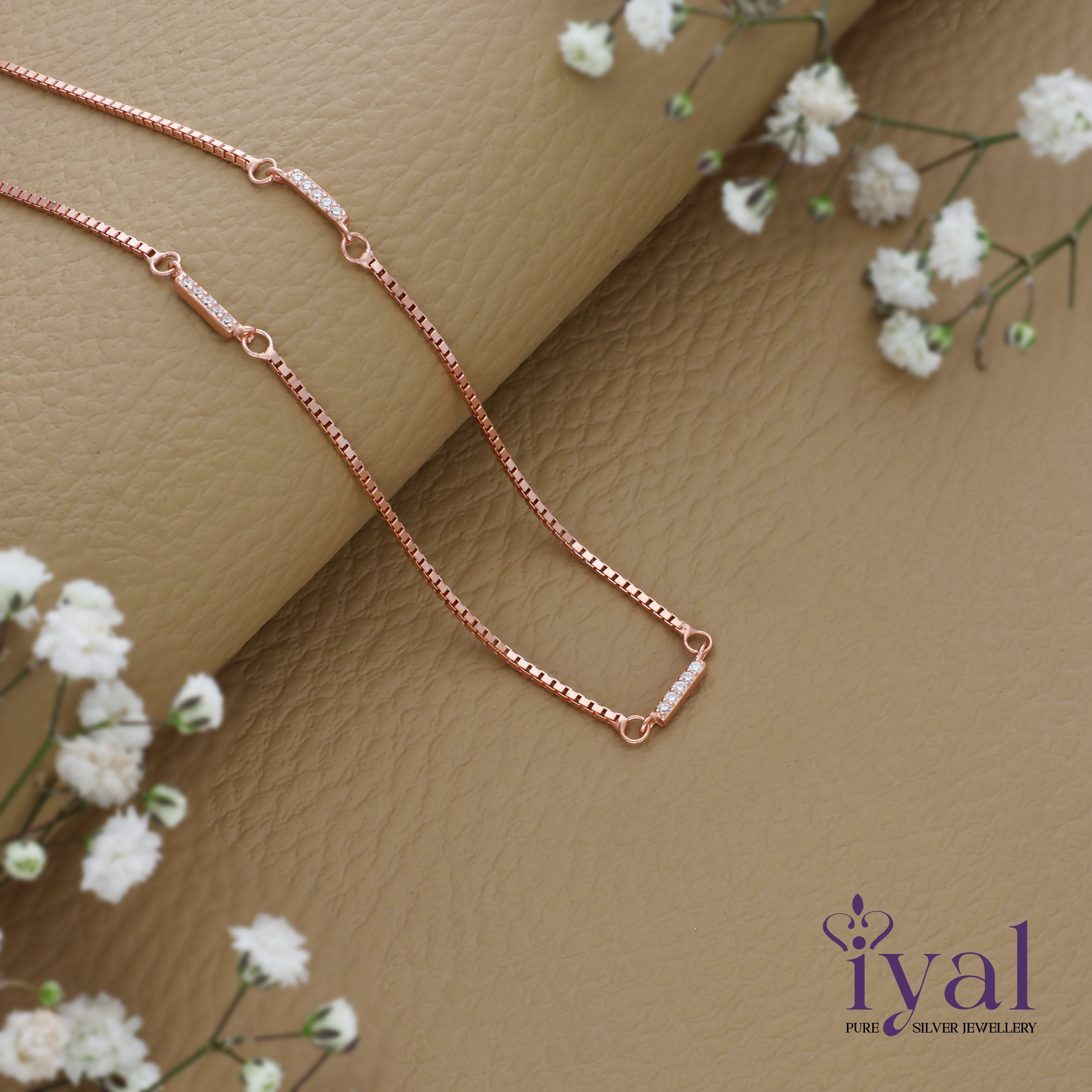 Simple Zircon Rose Gold Polish 925 Silver Neck Chain – Iyal Silver