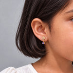 Purple Daisy Gold Polish 925 Silver Drop Earring