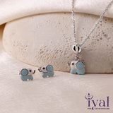 Cute Blue Elephant Minimal Silver Pendent Set for Kids