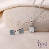 Cute Blue Elephant Minimal Silver Pendent Set for Kids