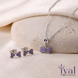 Charming Minimal Purple Bow Silver Pendent Set for Kids