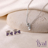 Charming Minimal Purple Bow Silver Pendent Set for Kids