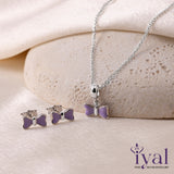 Charming Minimal Purple Bow Silver Pendent Set for Kids