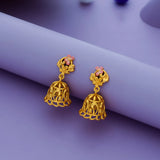 92.5 Silver Gold Plated Jhumkas with Pink Floral Design