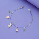 925 Silver Bloom Rabbit & Leaf Charm Kids Bracelets
