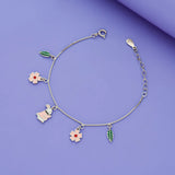 925 Silver Bloom Rabbit & Leaf Charm Kids Bracelets