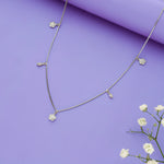 925 Silver Blossom and Leaf Stone Charm Chain Necklace
