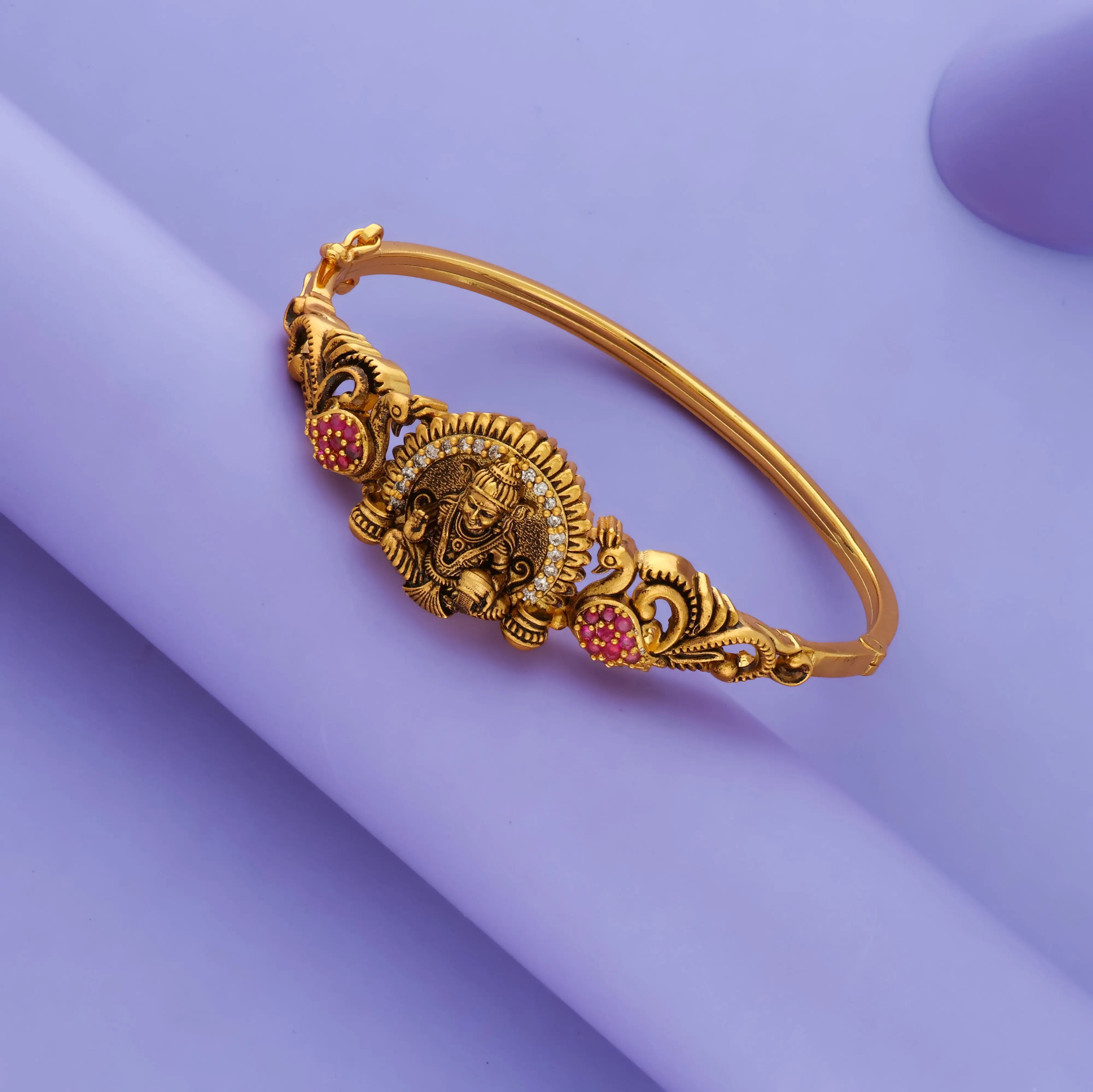 925 Silver Temple Jewellery Lakshmi Peacock Carved Bangle