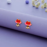 925 Gold-Plated Silver Pink Lotus Enamel Studs