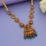 925 Pure Silver Gold Polish Lakshmi Long Haram Necklace