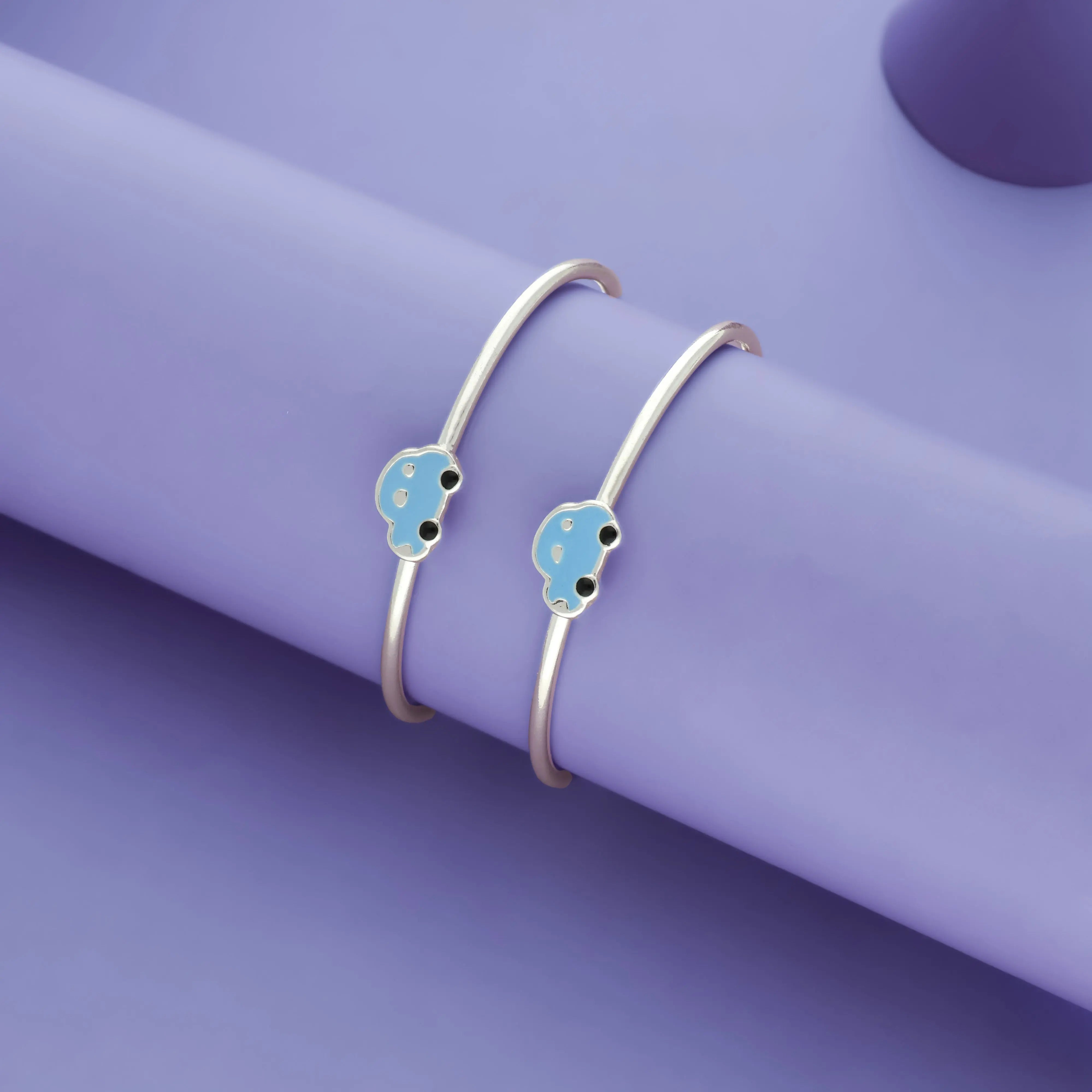 925 Silver Blue Car Bangle for Kids