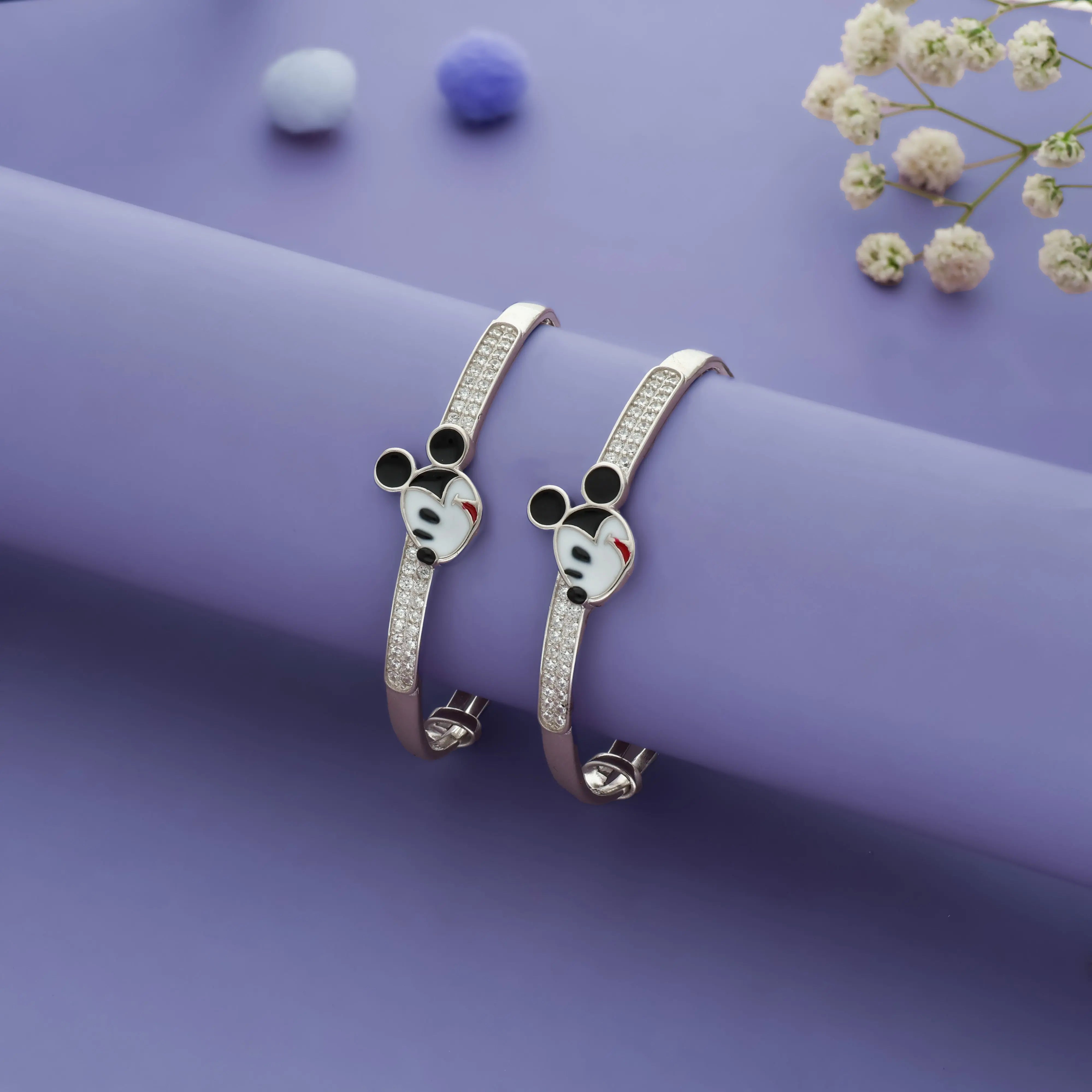 925 Silver Classic Mickey Mouse Adjustable Kids Bangles (0-5 Yrs)