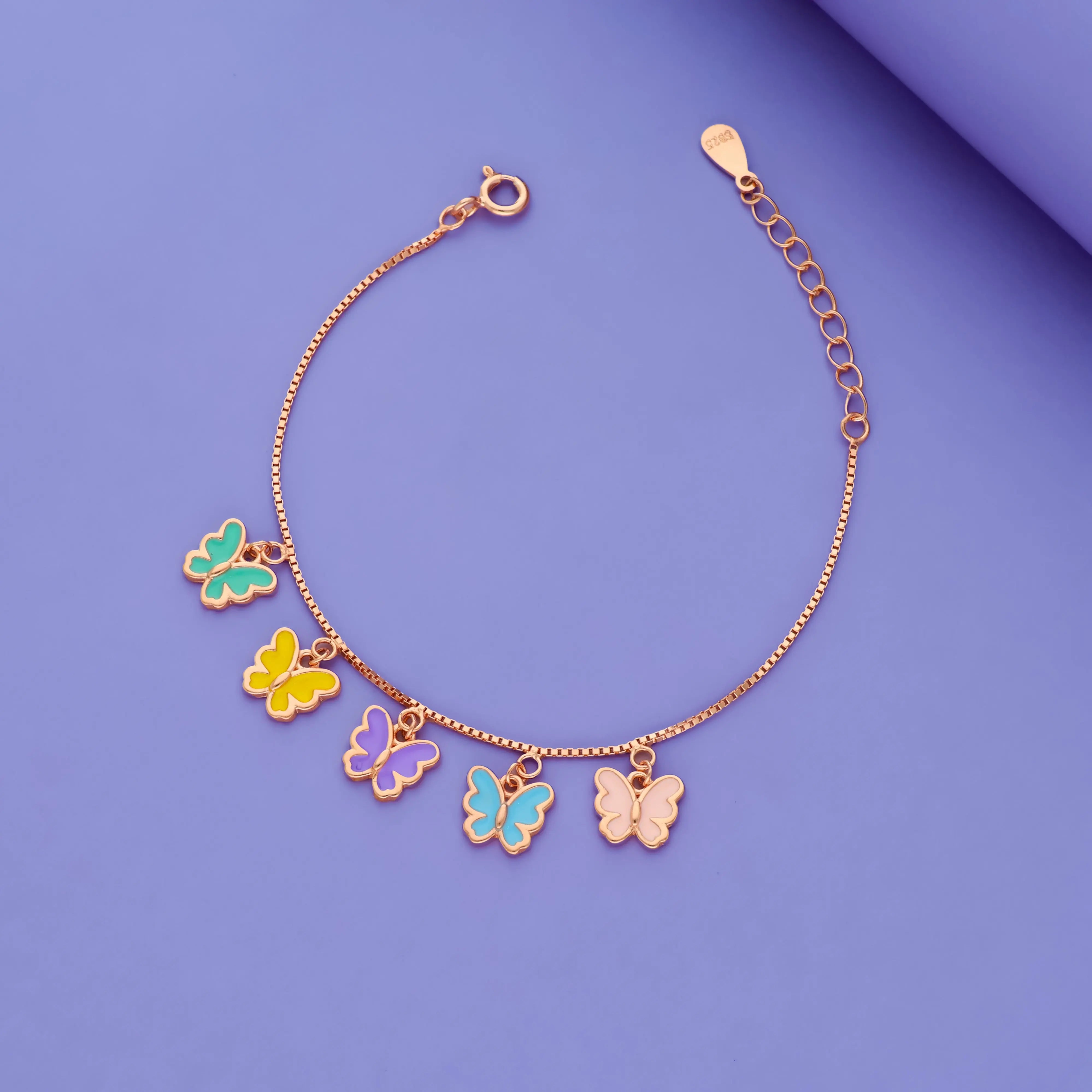 925 Silver Colorful Butterfly Charm Kids Bracelet