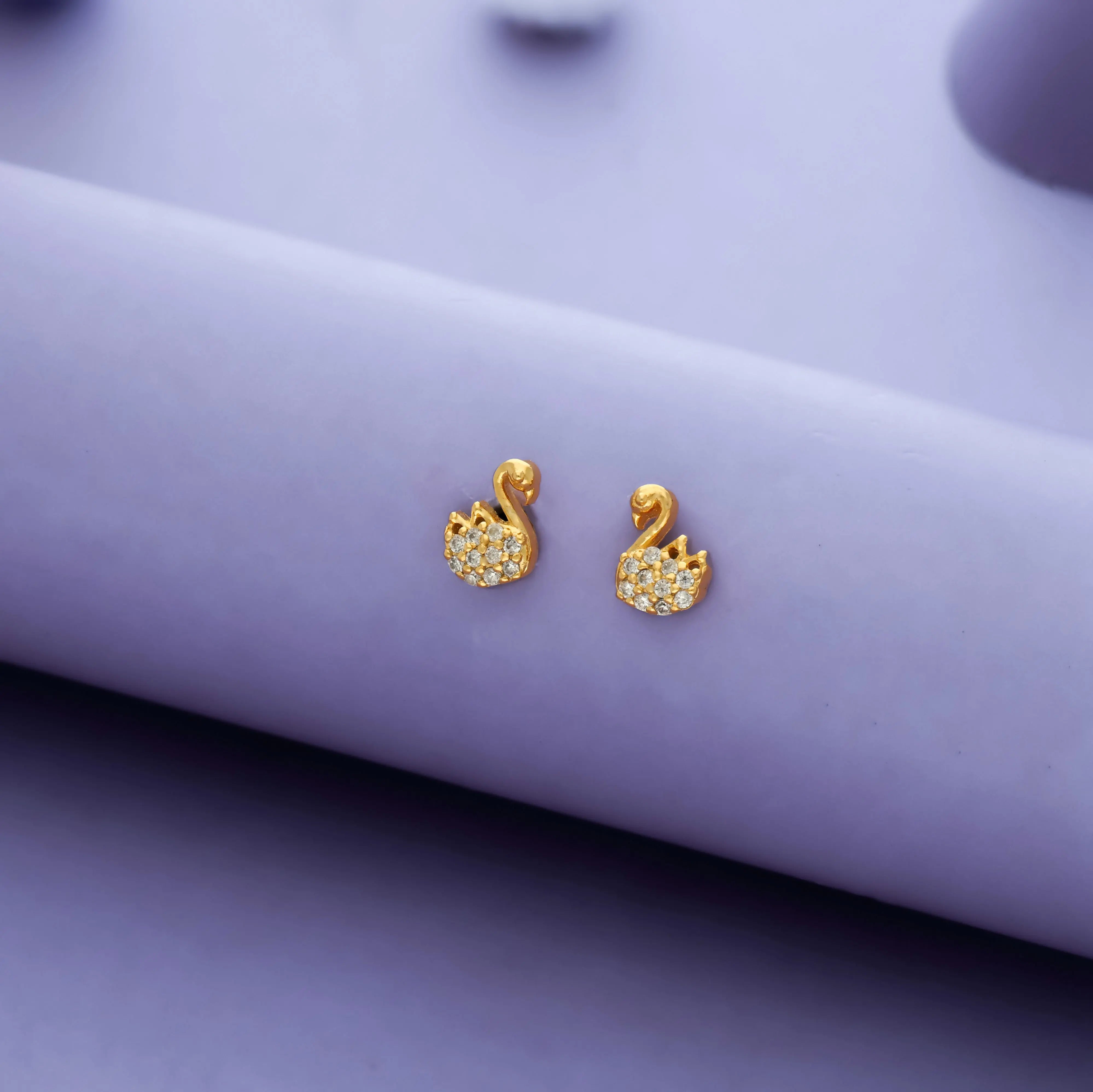 925 Silver Gold-Plated Kids Swan Studs