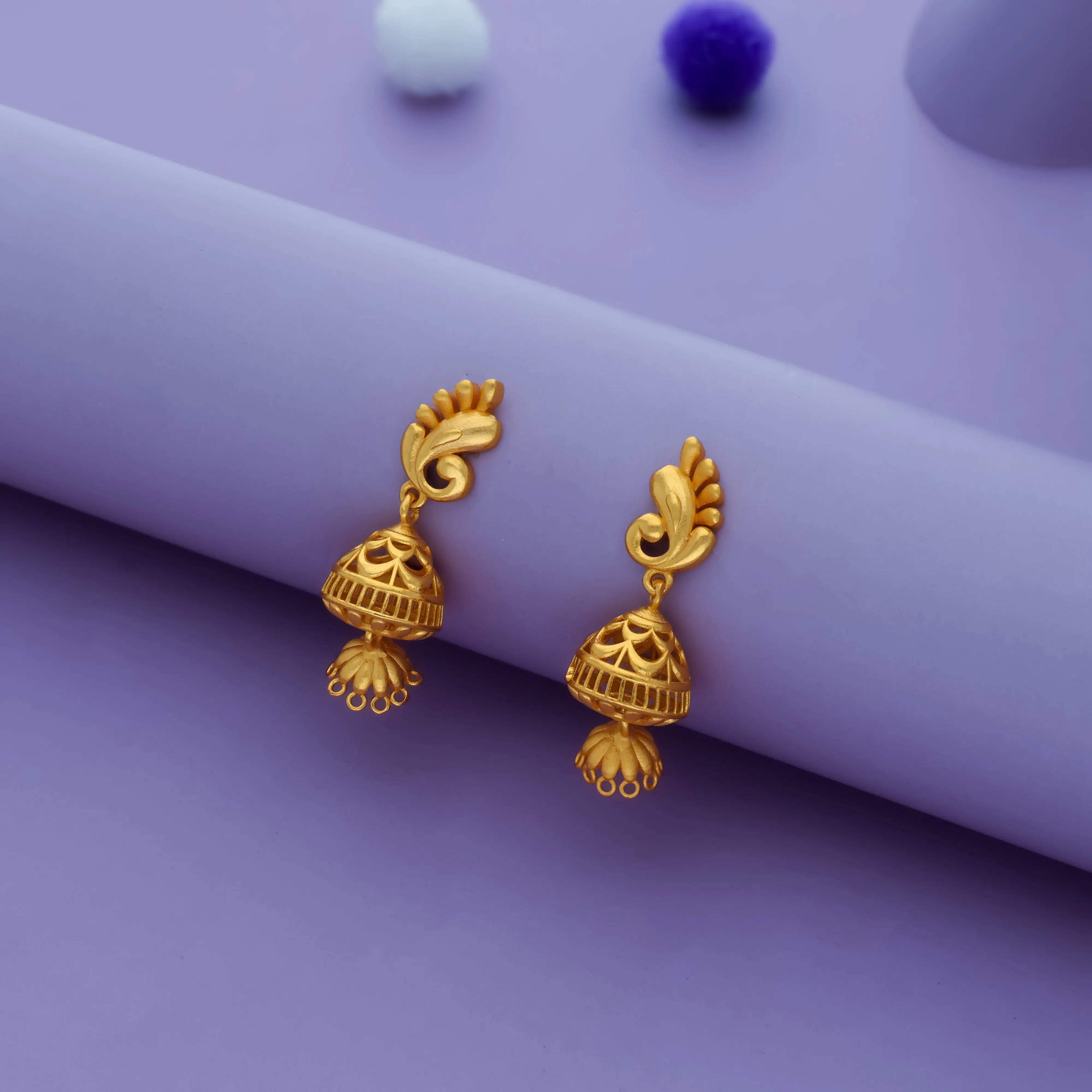 925 Silver Gold Plated Leaf Drop Jhumka Earrings