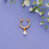 925 Silver Gold Plated Pearl Drop Non-Piercing Clip Septum