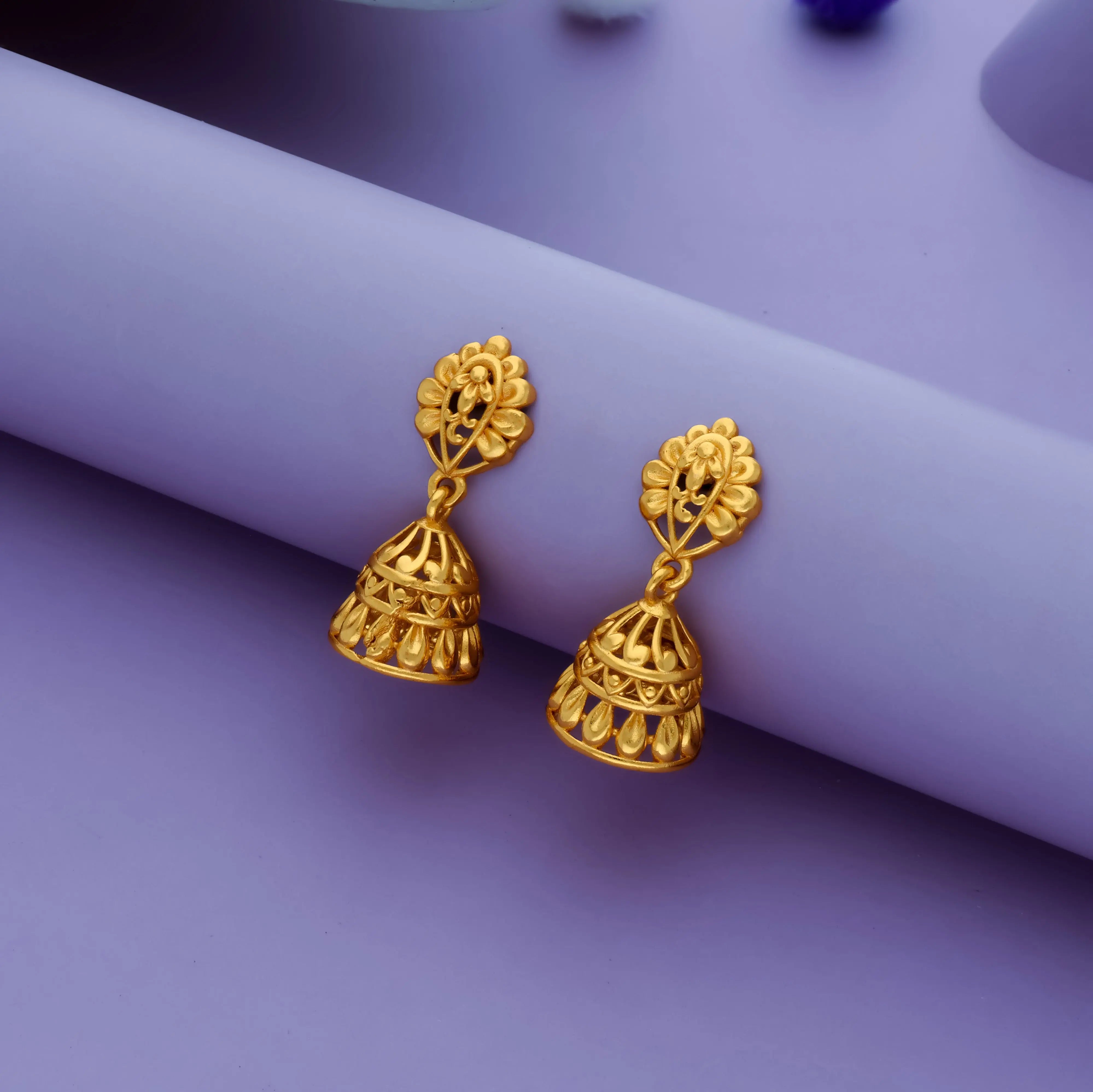 925 Silver Gold Polish Petal Design Jhumkas