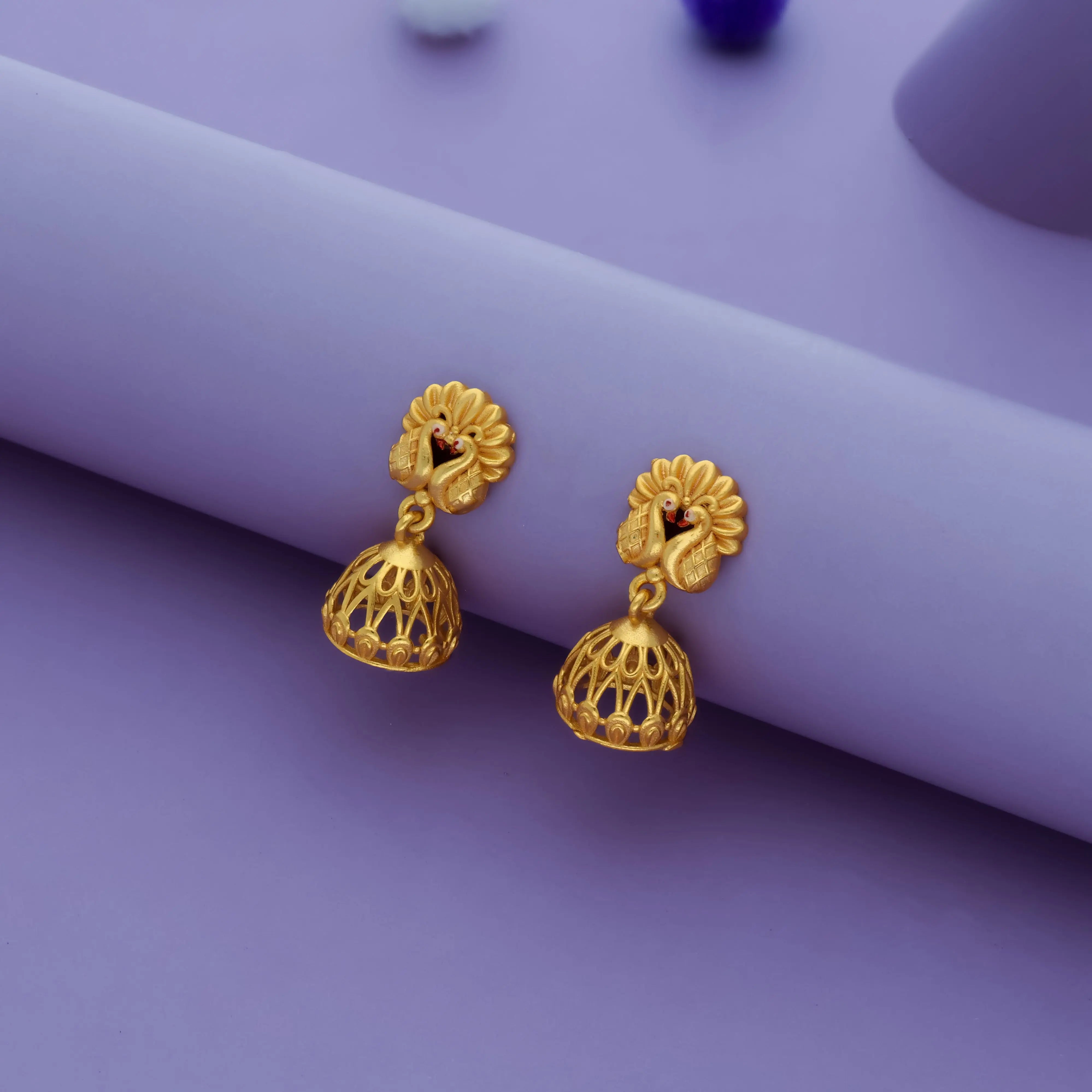 925 Silver Gold Polish Twin Peacock Design Jhumkas