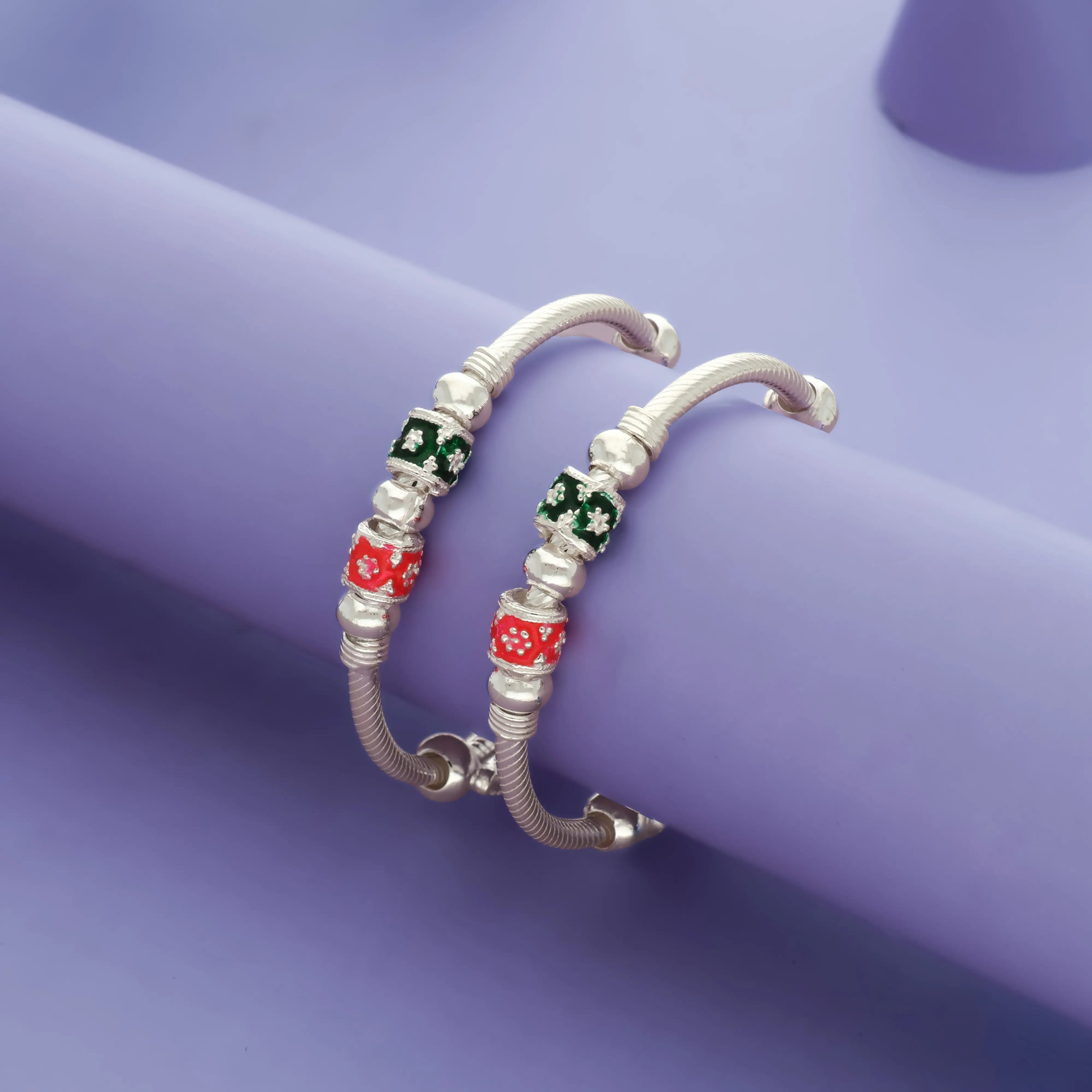 925 Silver Green and Red Enamel Kids Bangles