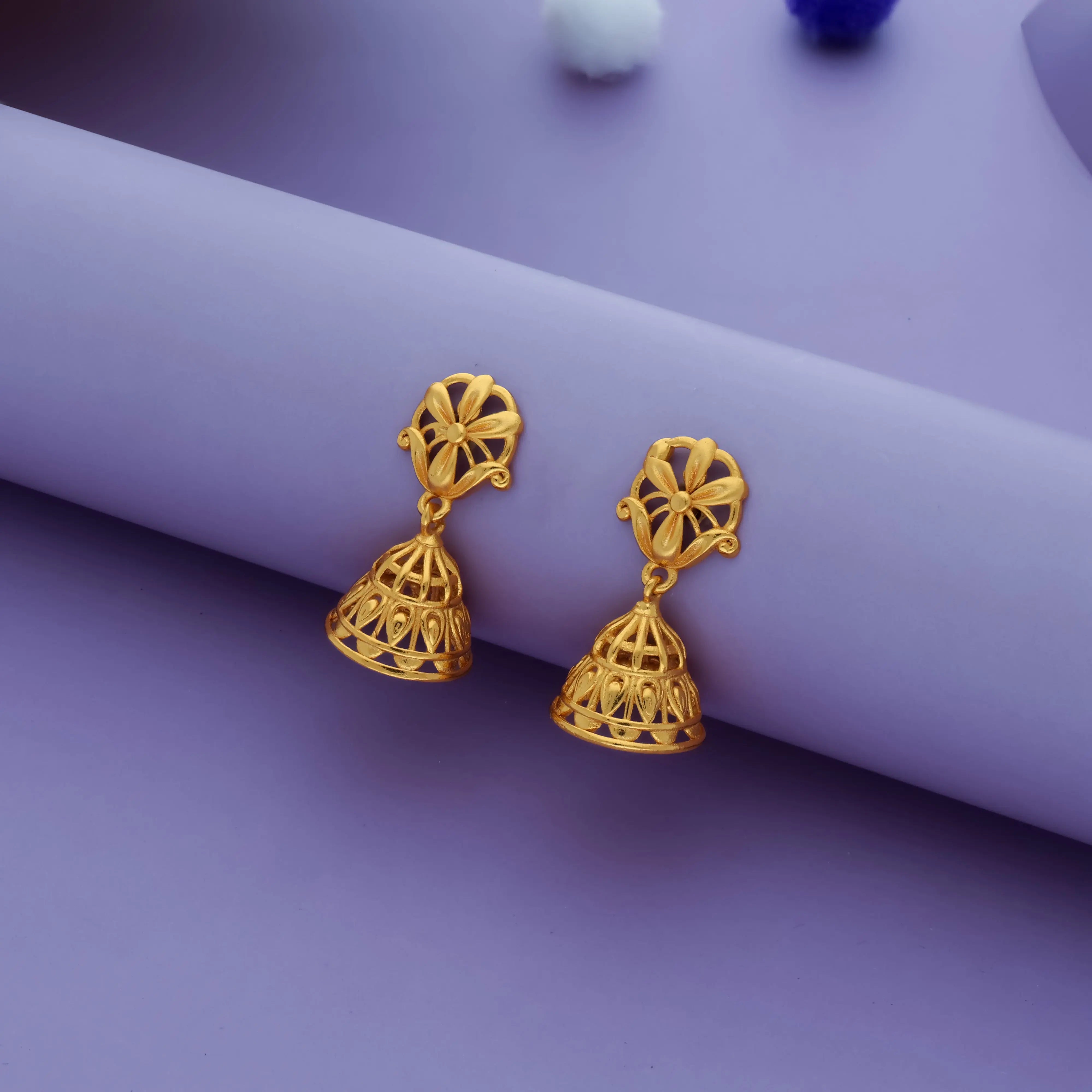 925 Silver Jhumkas with Traditional Flower Pattern