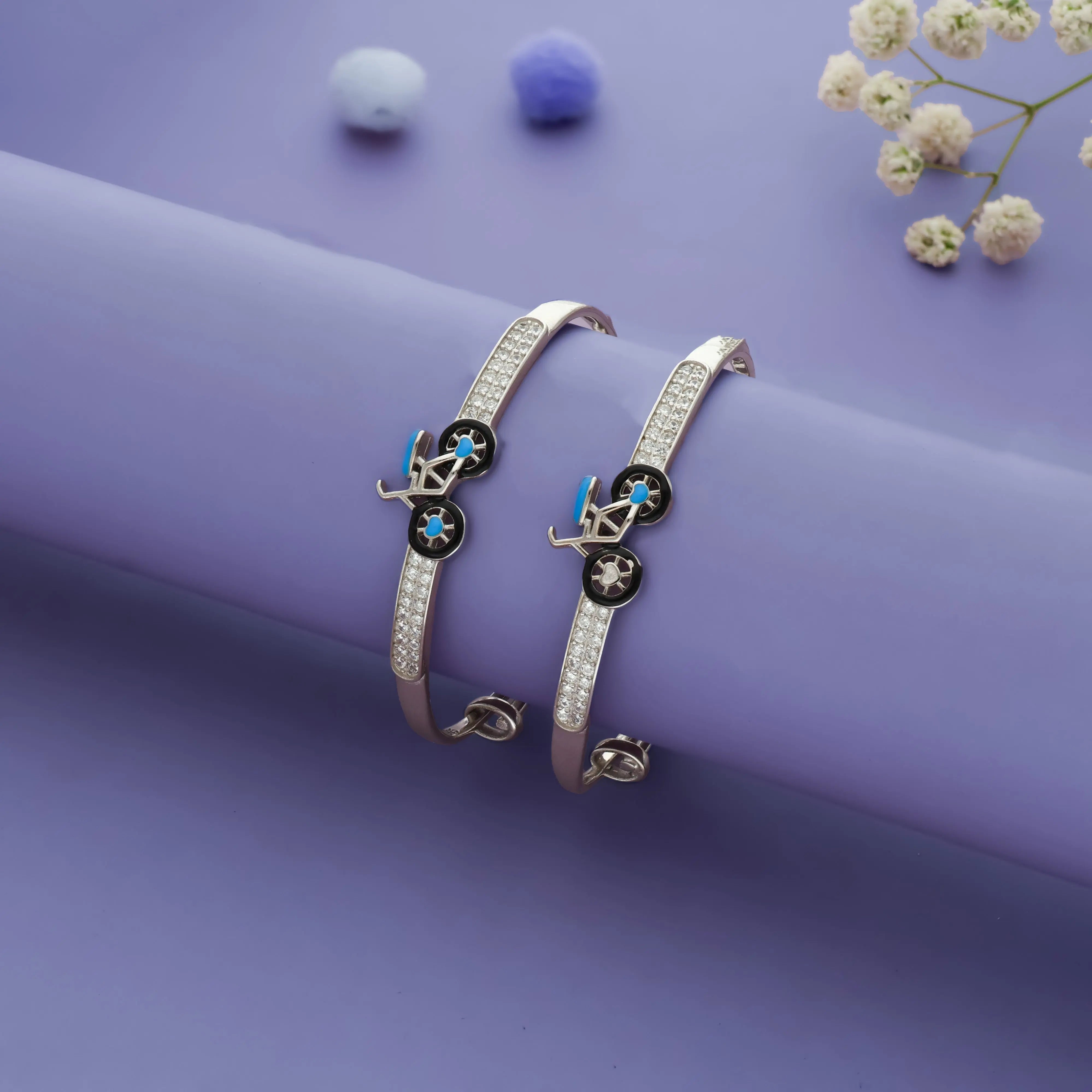 925 Silver Joyful Bicycle Kids Bangles (0-5 Yrs)