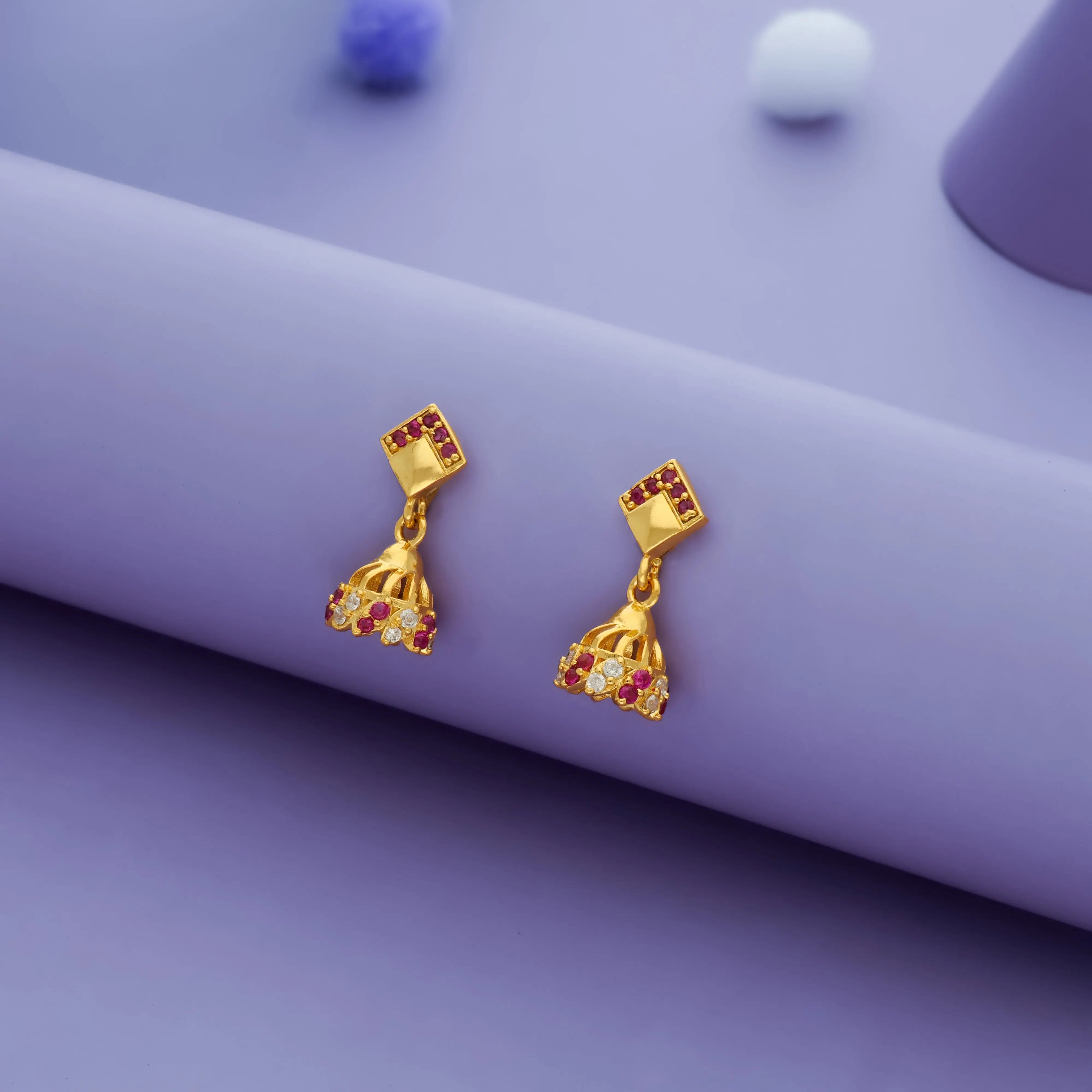 925 Silver Kids Ruby Geometric Jhumka Earrings
