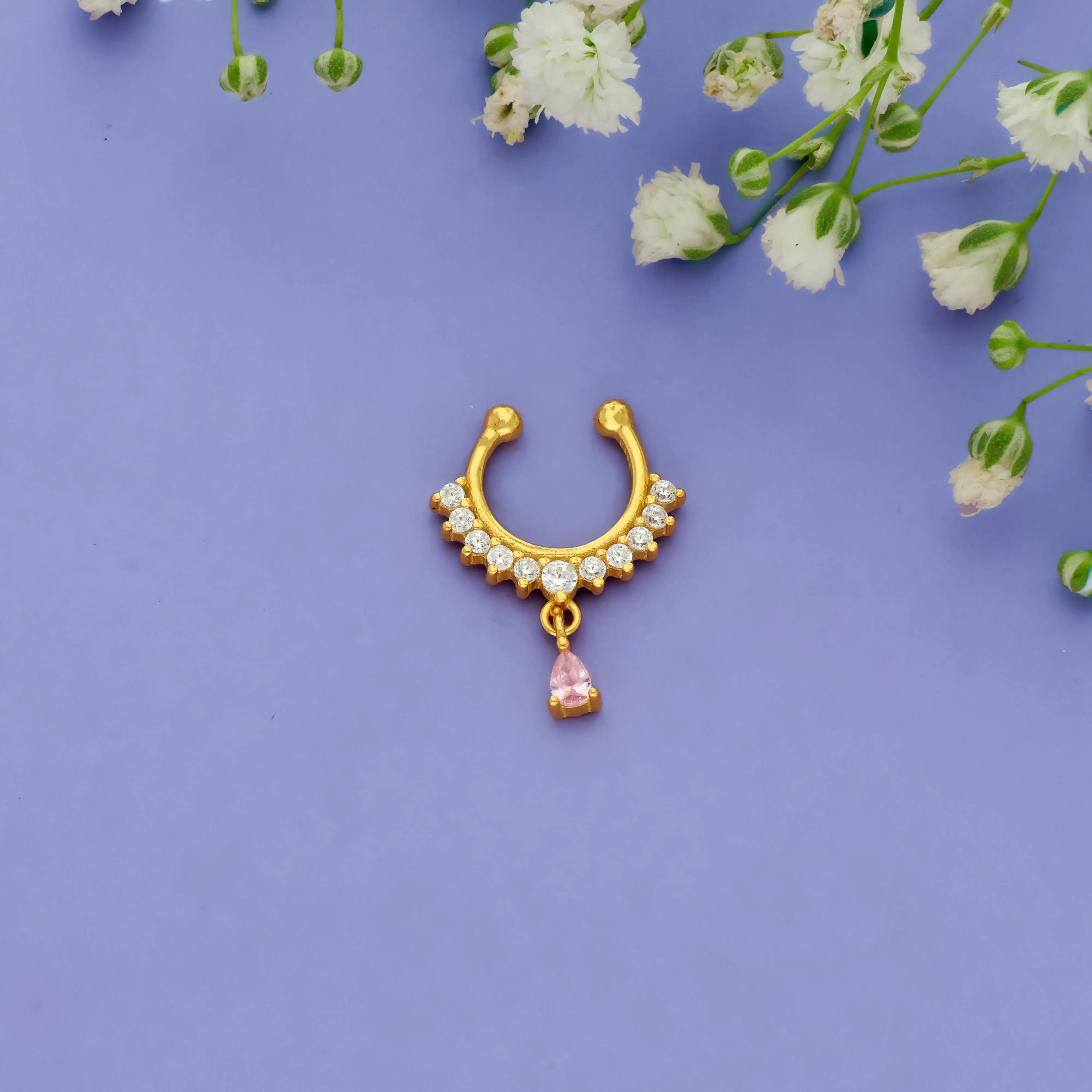 925 Silver Pink Teardrop Faux Septum Ring