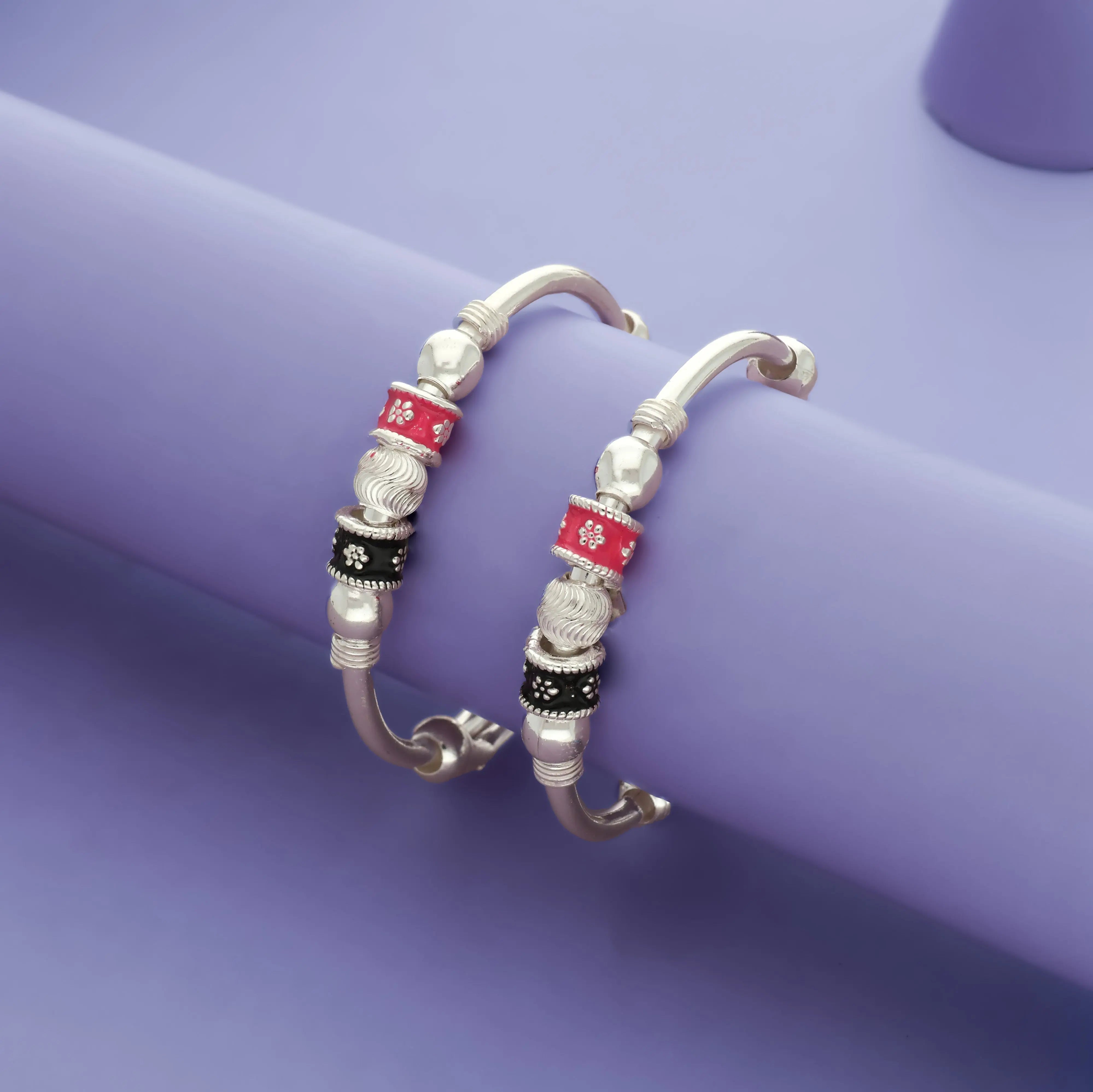 925 Silver Red and Black Enamel Baby Bangles