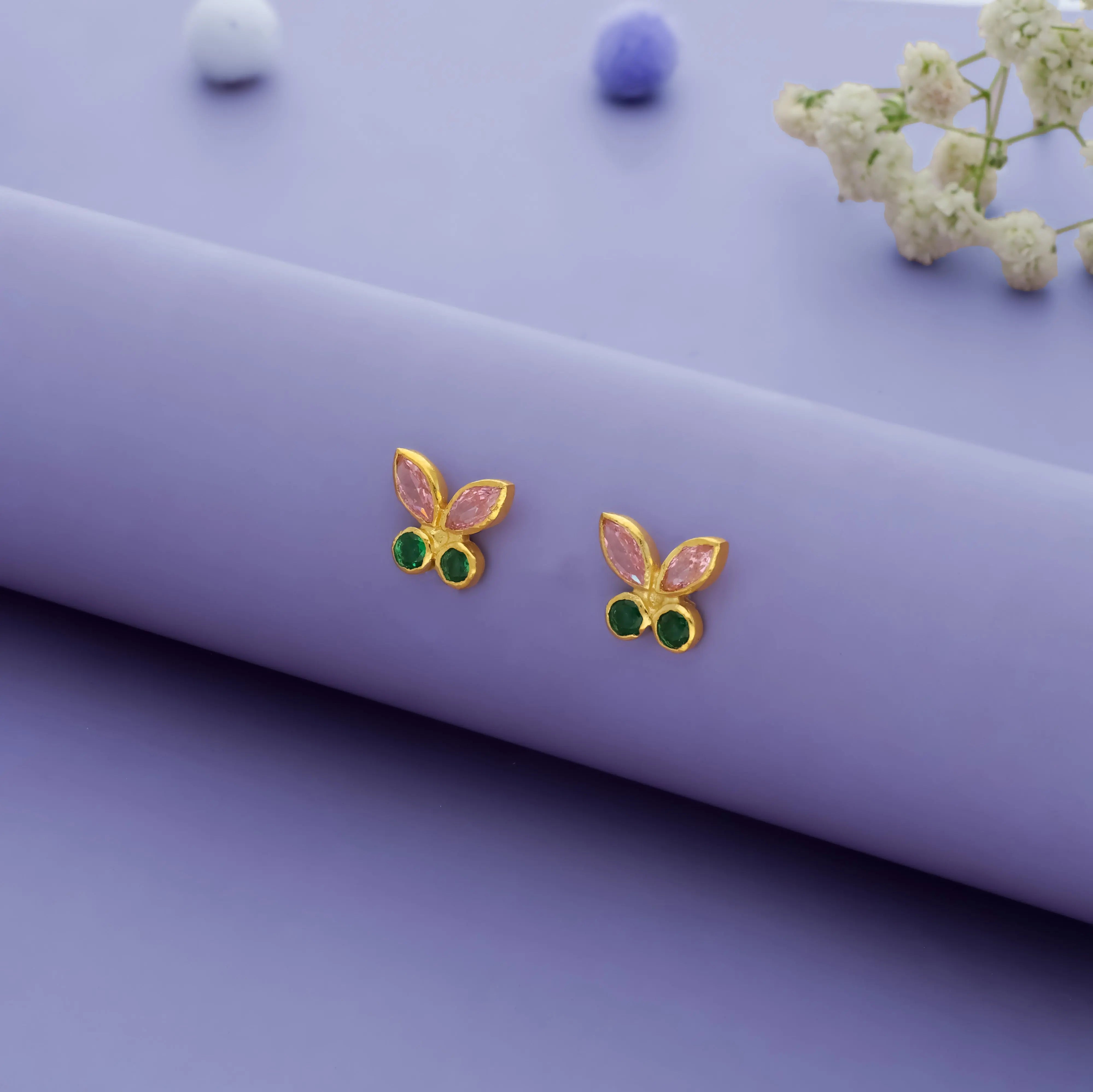 925 Silver Two-Tone Butterfly Stud Earrings