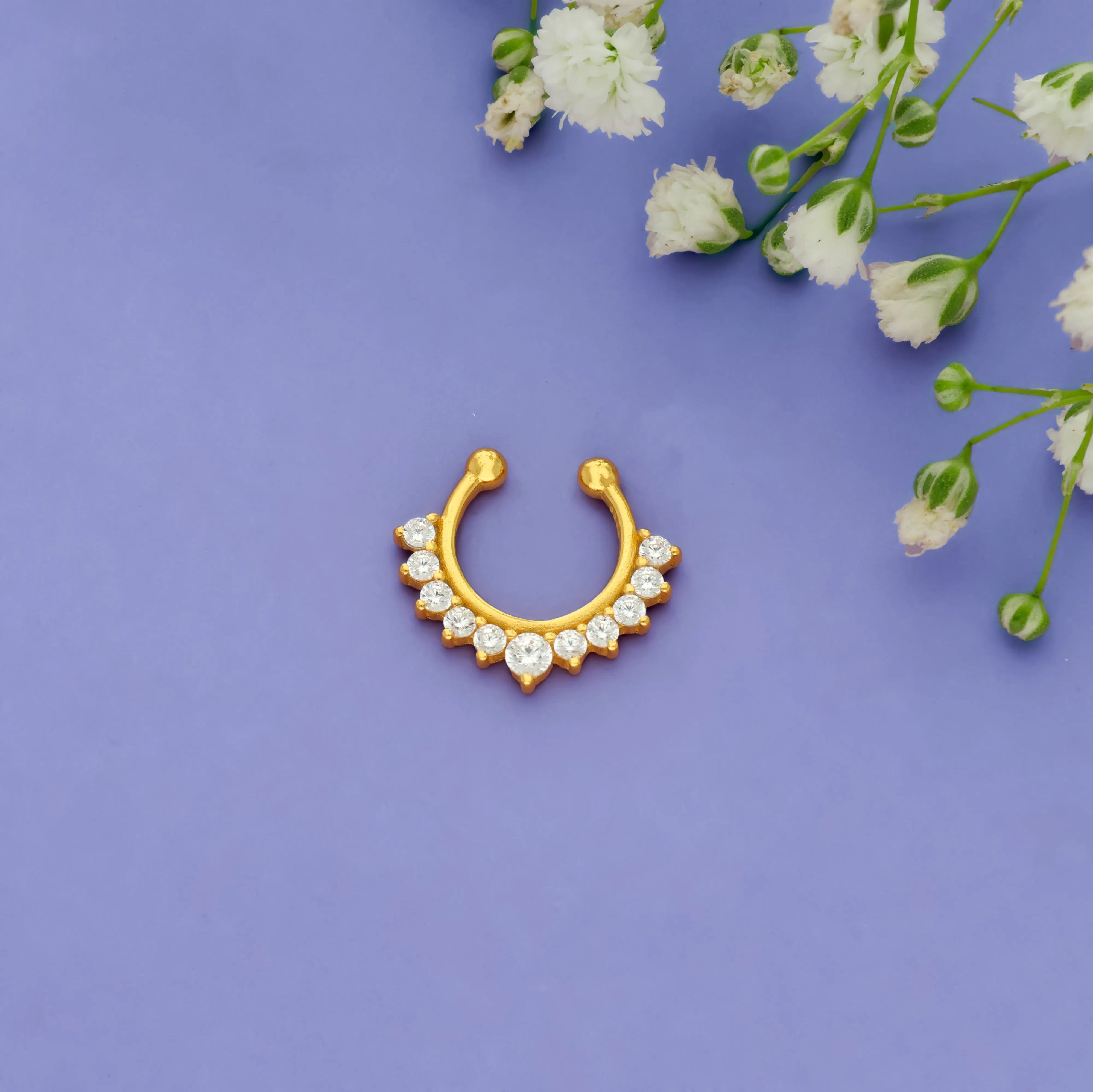 925 Silver White Cubic Zirconia Septum Nose Ring