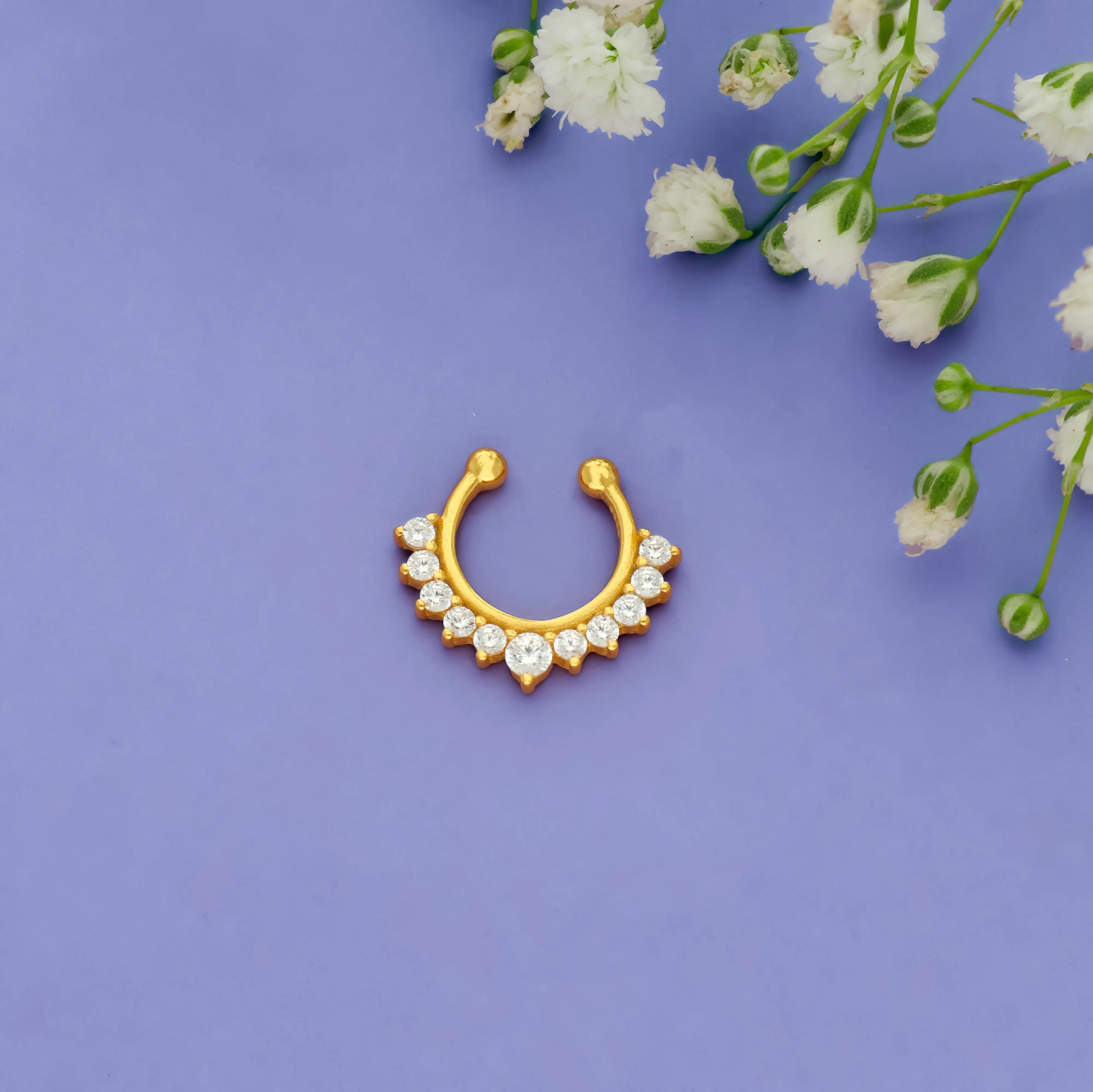 925 Silver White Cubic Zirconia Septum Nose Ring