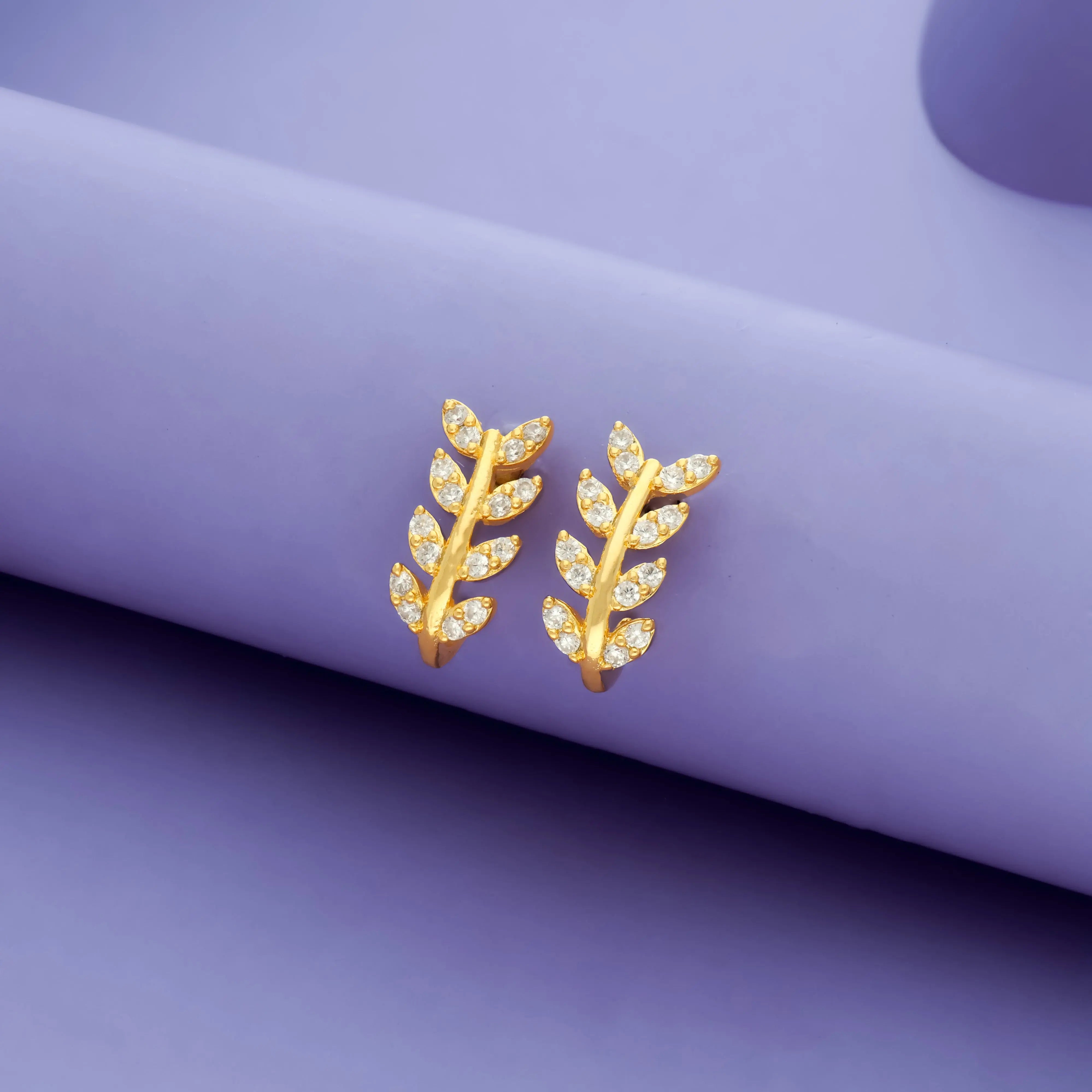 925 Sterling Silver Leaf J Type Earrings