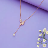 925 Sterling Silver Rose Gold Pearl Leaf Charm Necklace