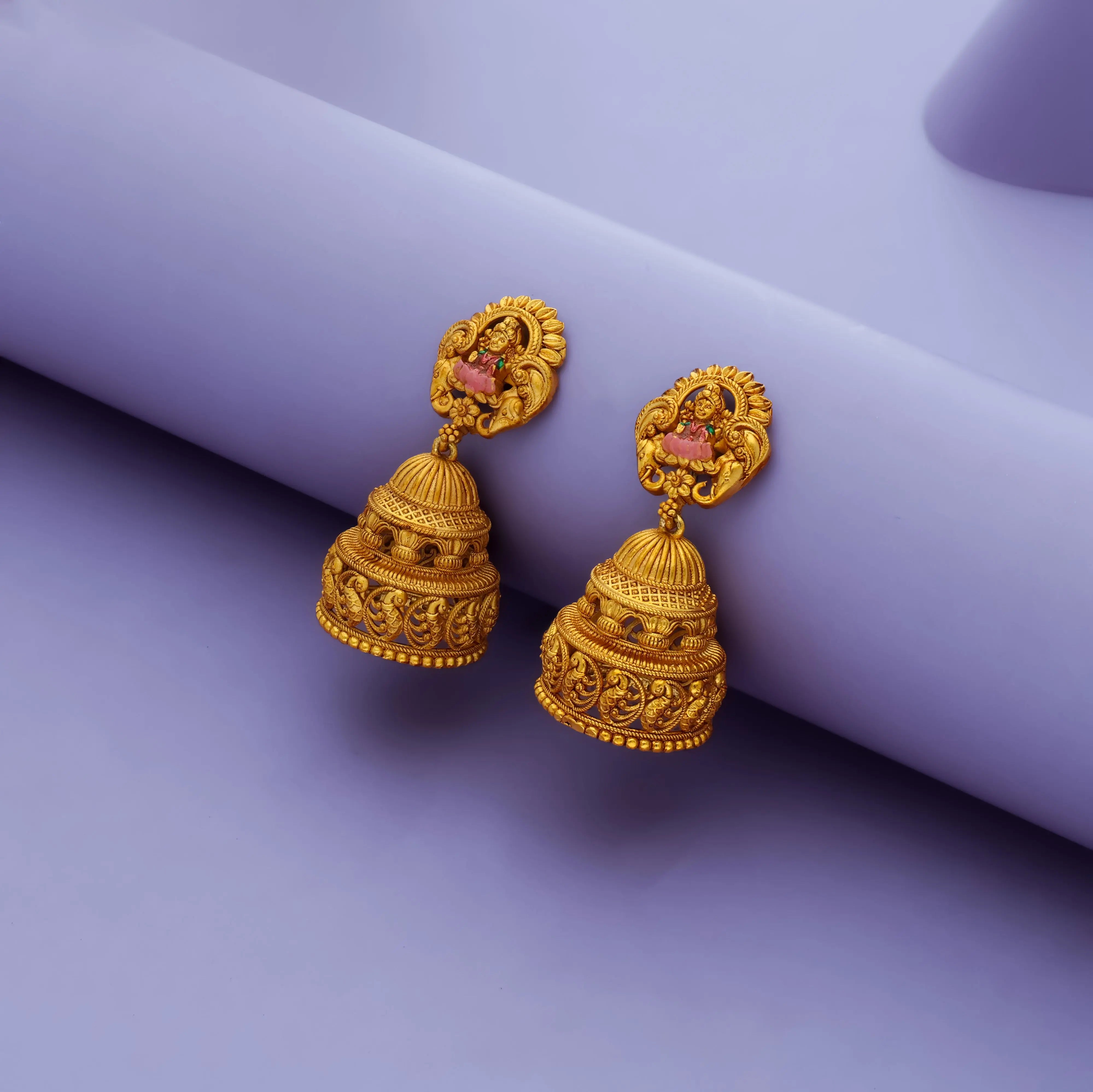925 Sterling Silver Traditional Lakshmi Temple Jhumkas