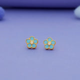 925 Pure Sterling Silver Sky Blue Floral Stud Earrings for Kids