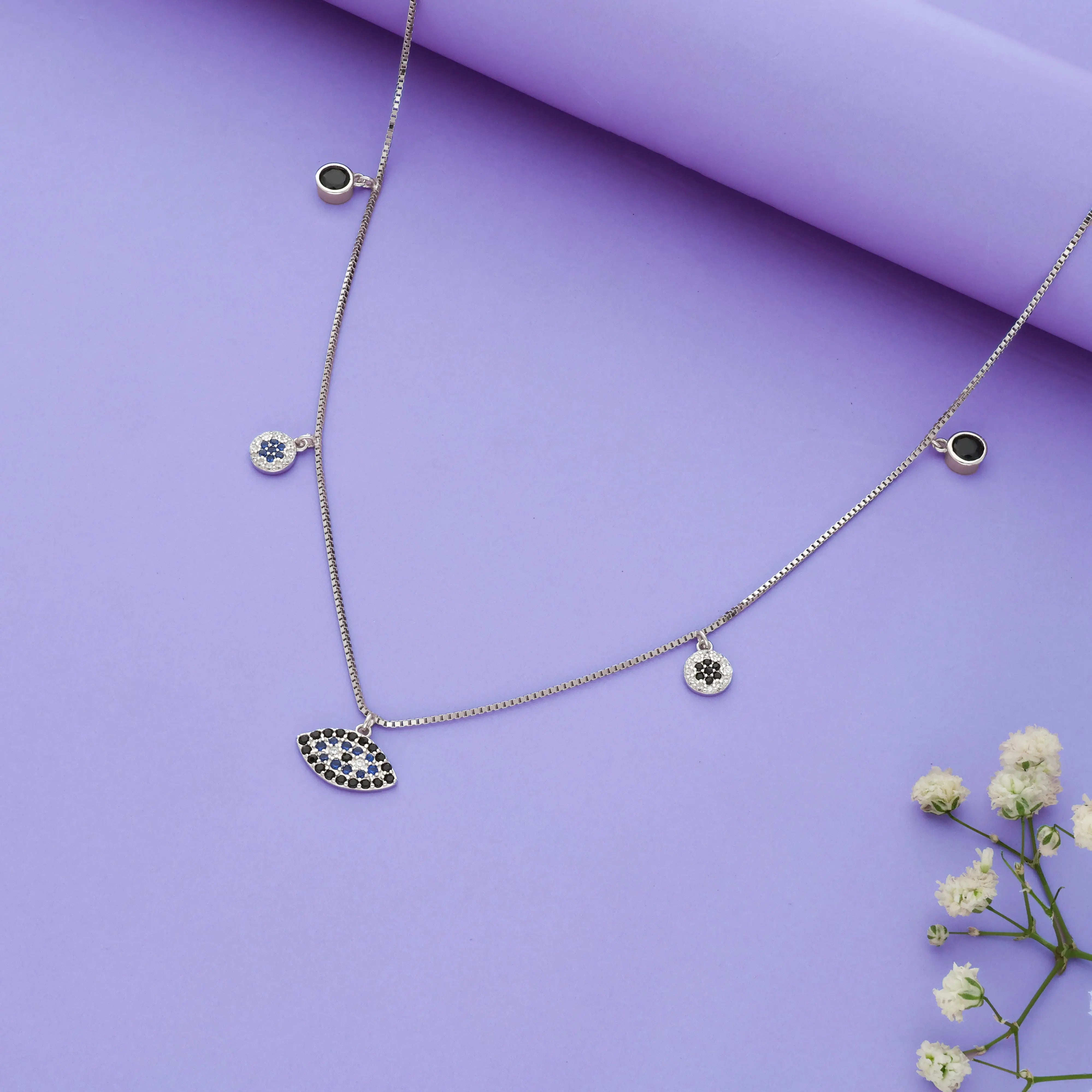 925 Silver Black Evil Eye Charm Necklace for Women