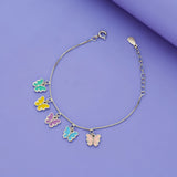 925 Silver Colorful Butterfly Charm Kids Bracelet