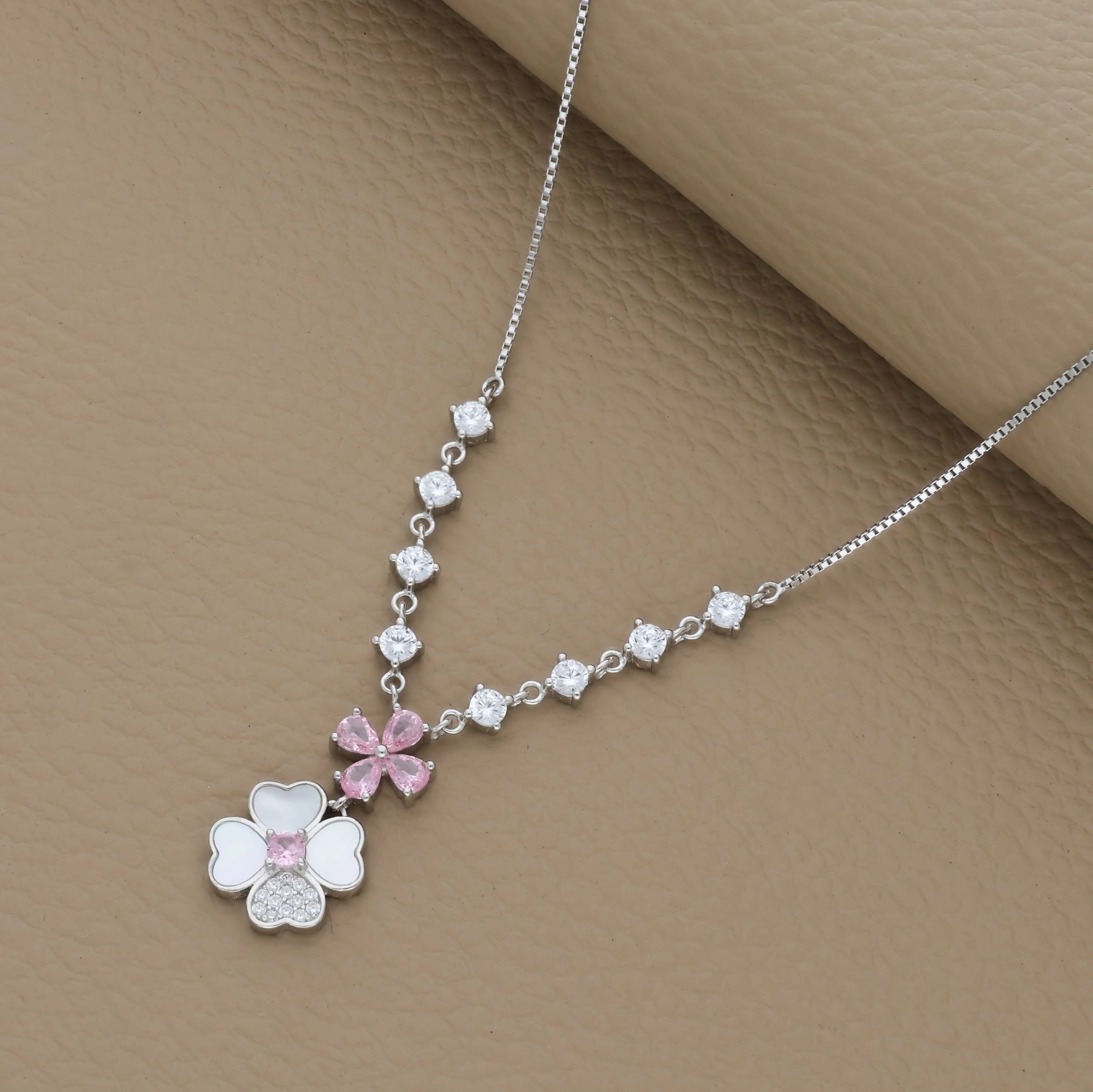 925 Silver Floral Charm Necklace