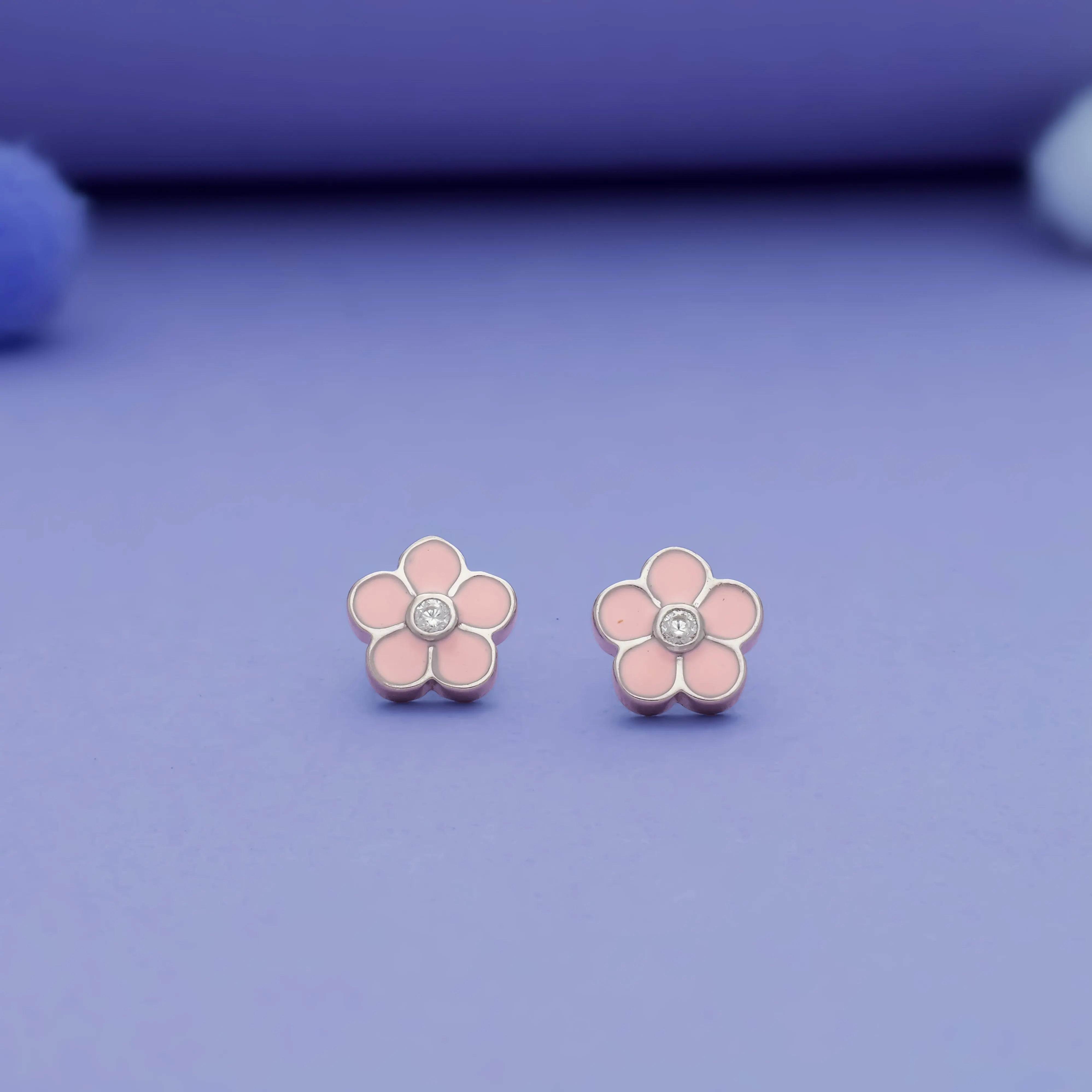 925 Silver Floral Kids Studs with Secure South Screw Back